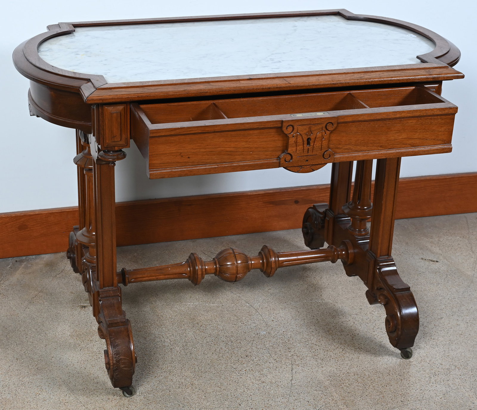 Library Table, Walnut Framed Marble Top, Nice Example - 3