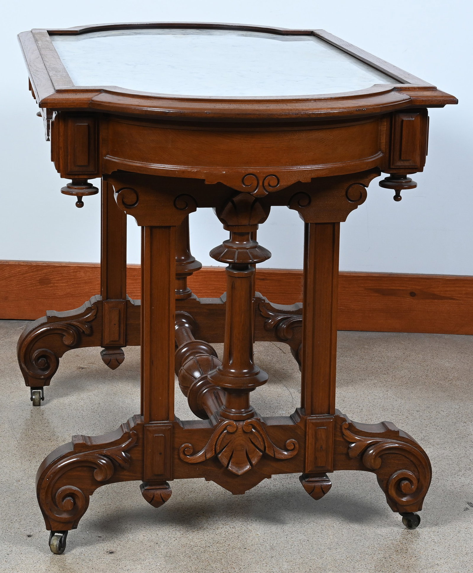 Library Table, Walnut Framed Marble Top, Nice Example - 4