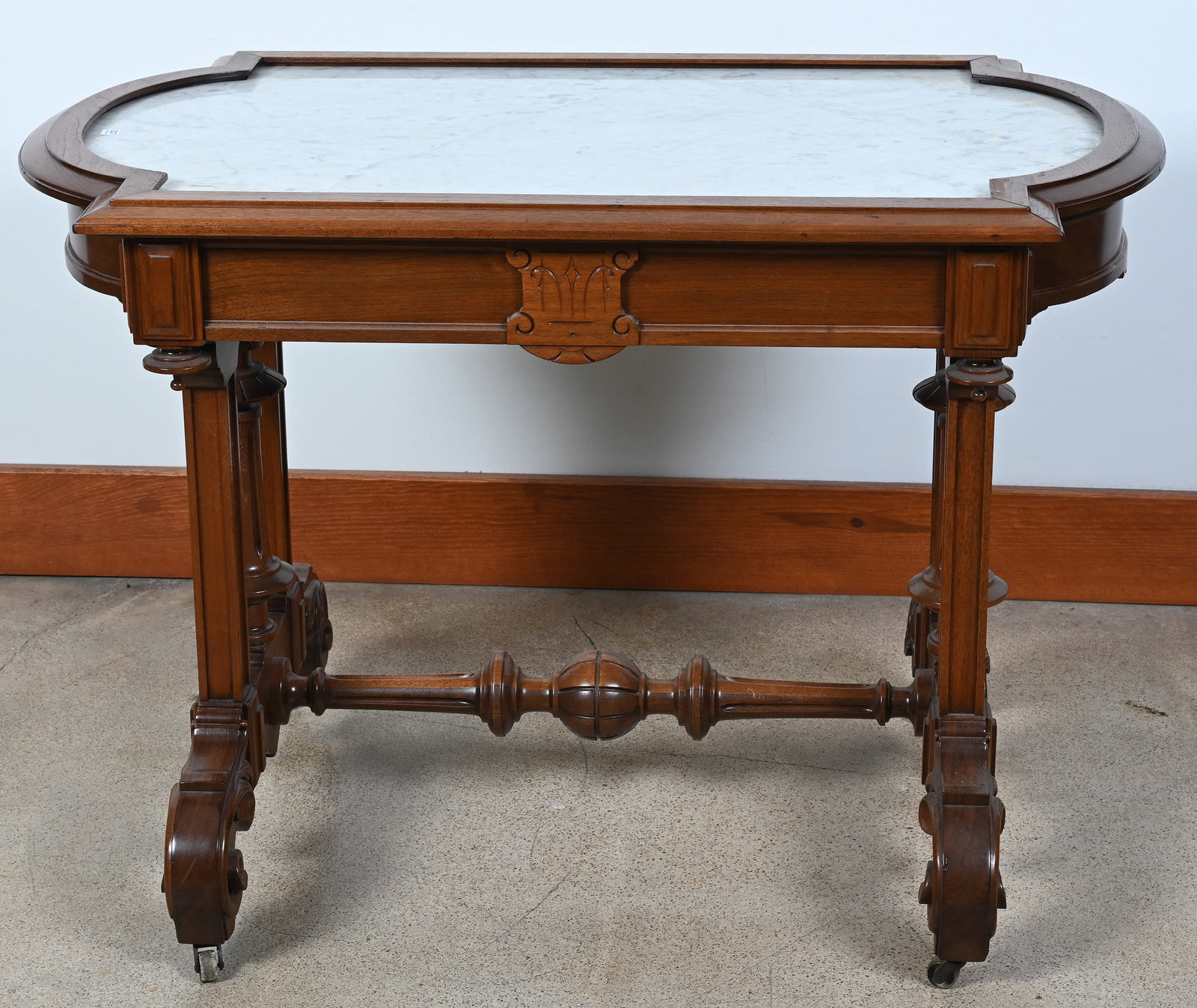 Library Table, Walnut Framed Marble Top, Nice Example - 5
