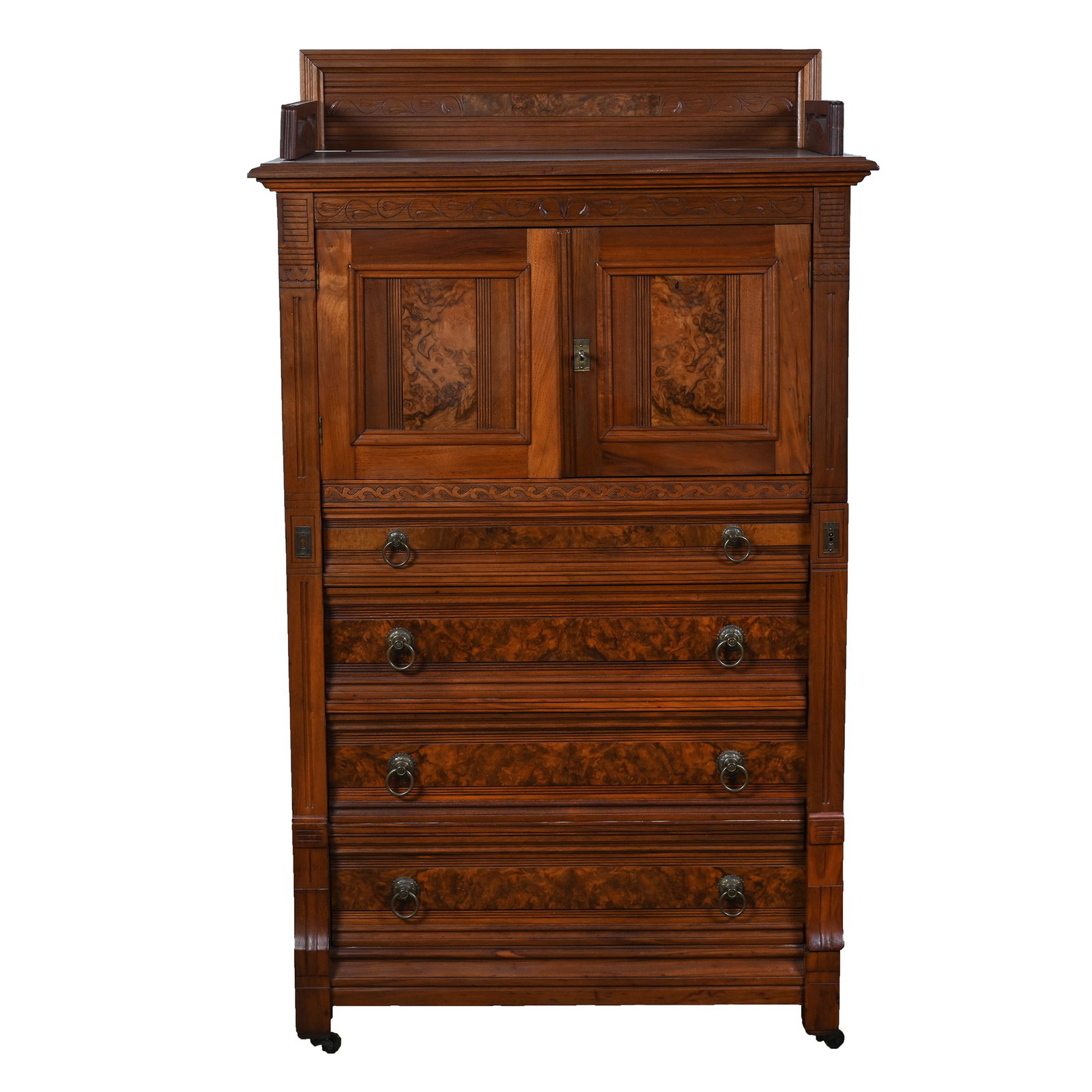 Sidelock Cabinet, Burl Walnut Eastlake (1 of 5)