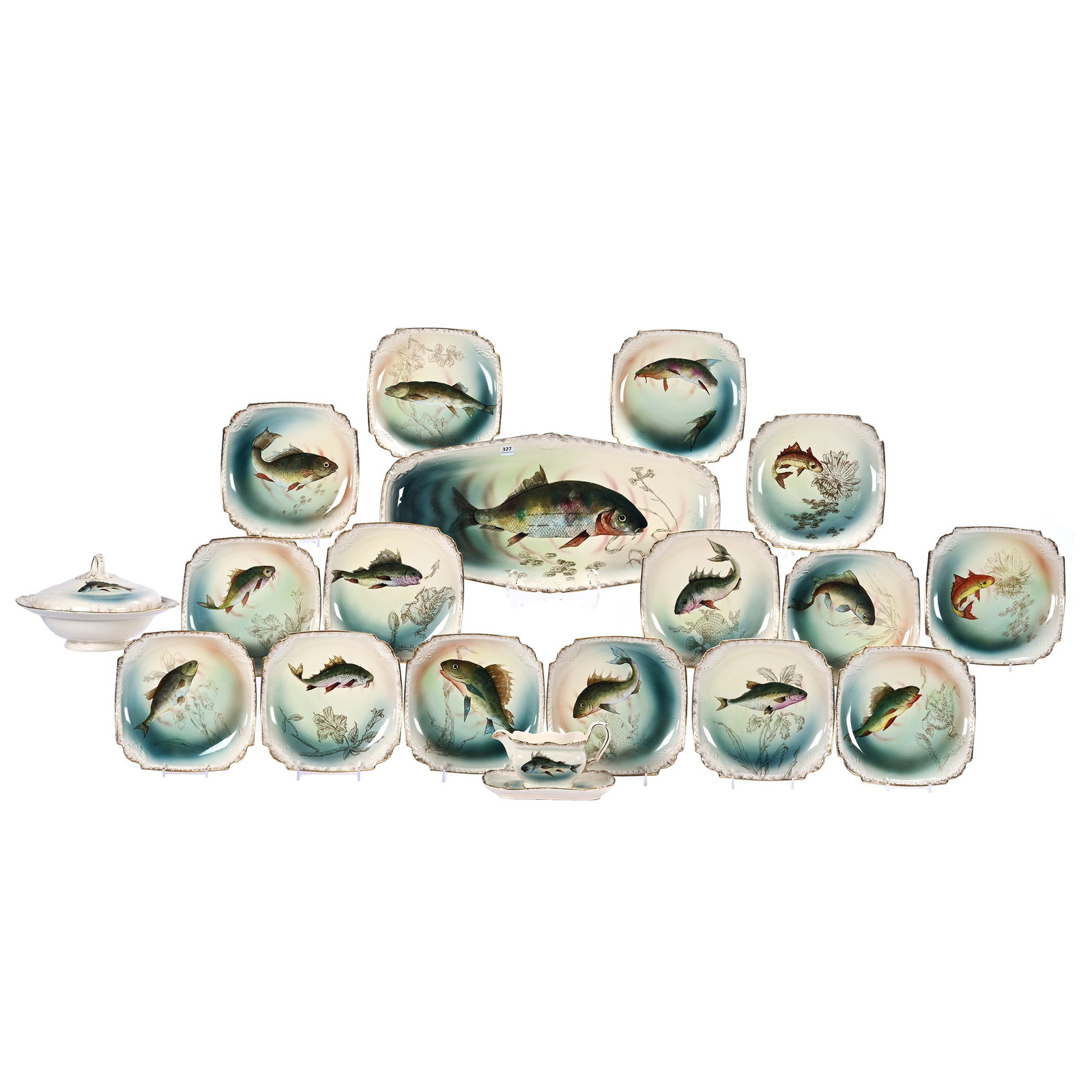 Fish Set, Marked Royal Bonn, Featuring Various Game Fish Designs On Cream, Green And White (1 of 10)
