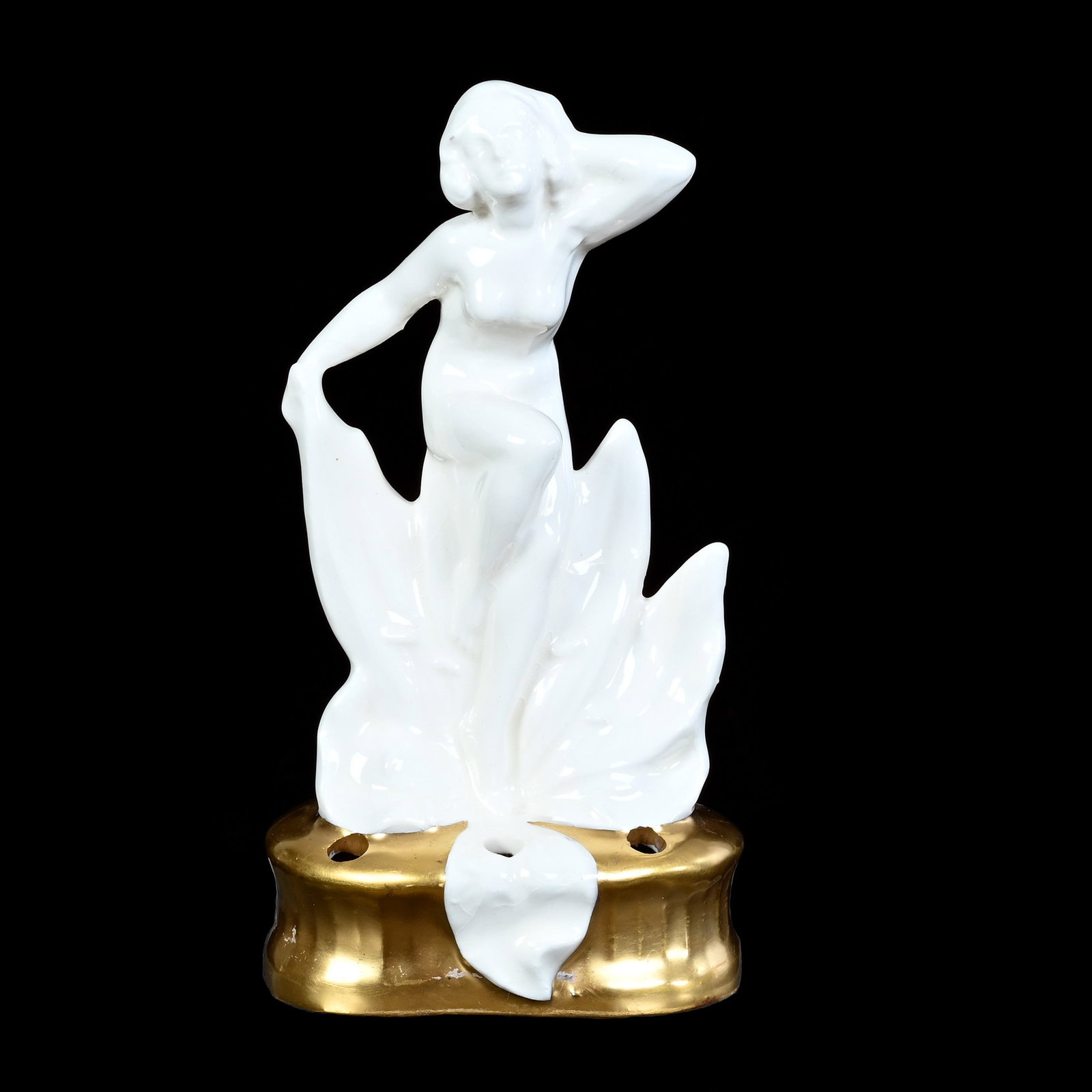 Figural Flower Frog, Pickard Mark 15 (1910-1938), Nude Figure: Figural Flower Frog, Pickard Mark 15 (1910-1938), Nude Figure, 5.75 x 3 x 2.25 Inches, No Artist Mark Visible, 0.3 Pounds, William (Bill) Wright Collection. Effective 6/6/26, All LiveAuctioneer Invoic