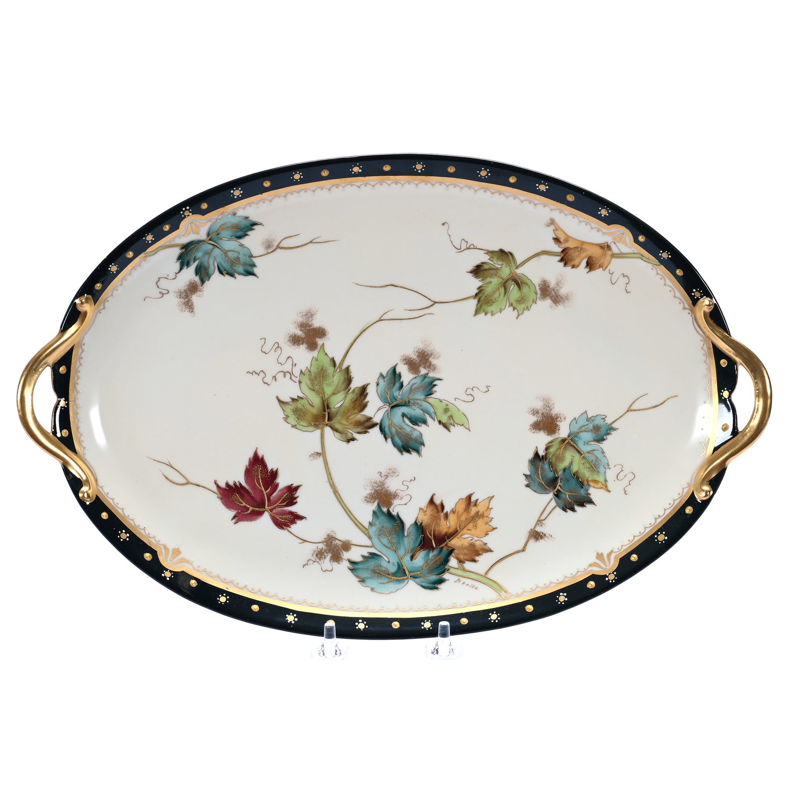 Oval Tray, Pickard Mark 5 (1905-1910), Autumn Arbor Pattern: Oval Tray, Pickard Mark 5 (1905-1910), Autumn Arbor Pattern, 14.75 x 9.5 x 1.25 Inches, Artist Signed William W. Breidel, 1.8 Pounds, William (Bill) Wright Collection. Effective 6/6/26, All LiveAuctio