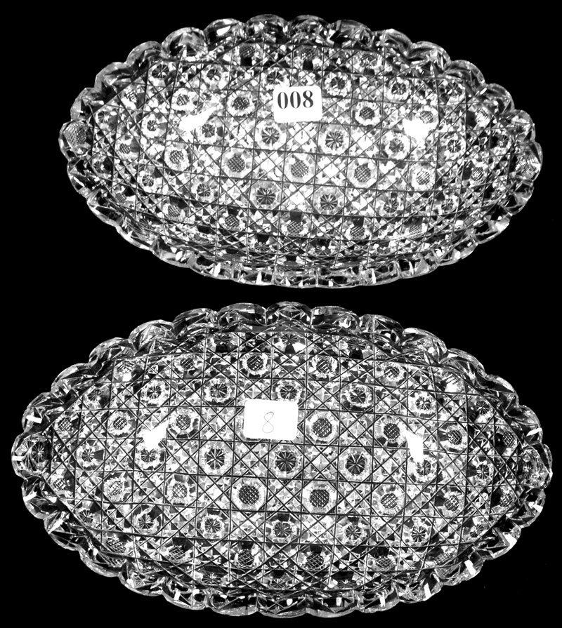 PAIR 8 1/2" AMERICAN BRILLIANT CUT GLASS OVAL SHAPED RE