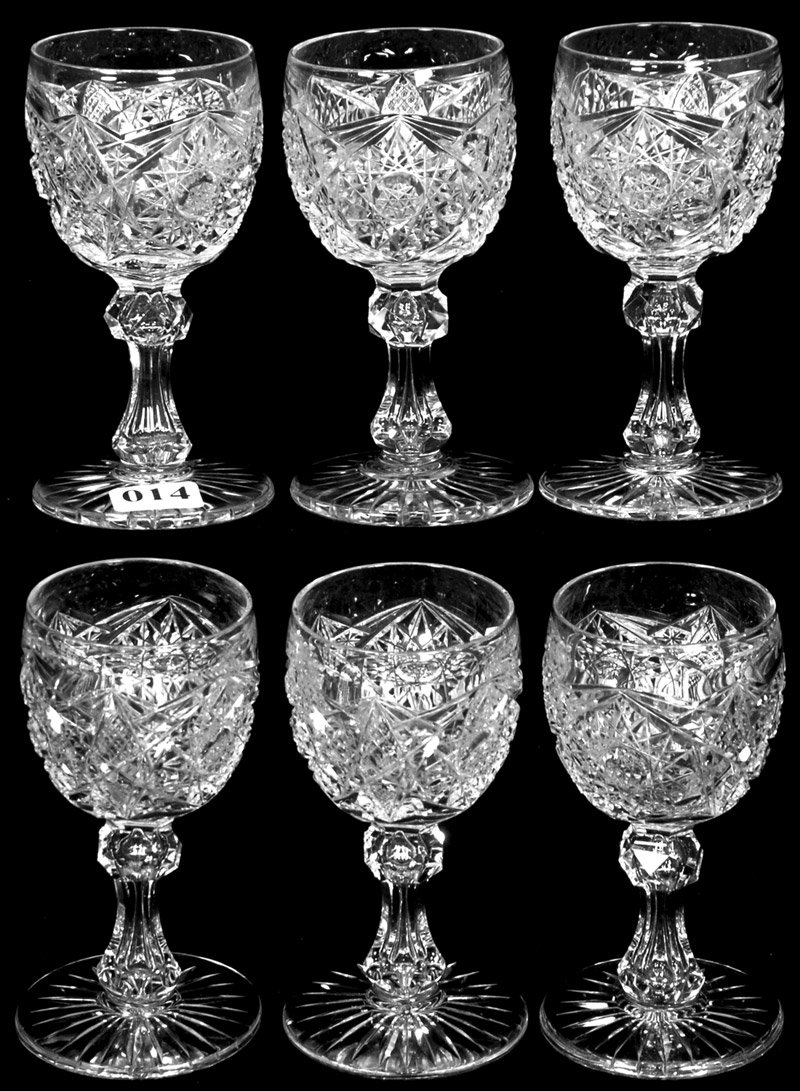 (6) 4 1/2" AMERICAN BRILLIANT CUT GLASS WINE GLASSES