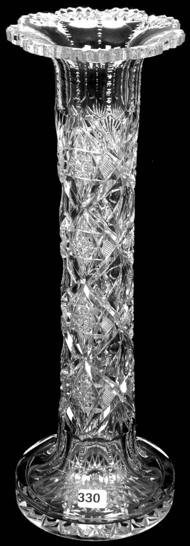 15 1/2" AMERICAN BRILLIANT CUT GLASS VASE: 15 1/2" AMERICAN BRILLIANT CUT GLASS VASE COLONIAL PATTERN BY PAIRPOINT AS FEATURED IN ACGA CATALOG PAGE 159