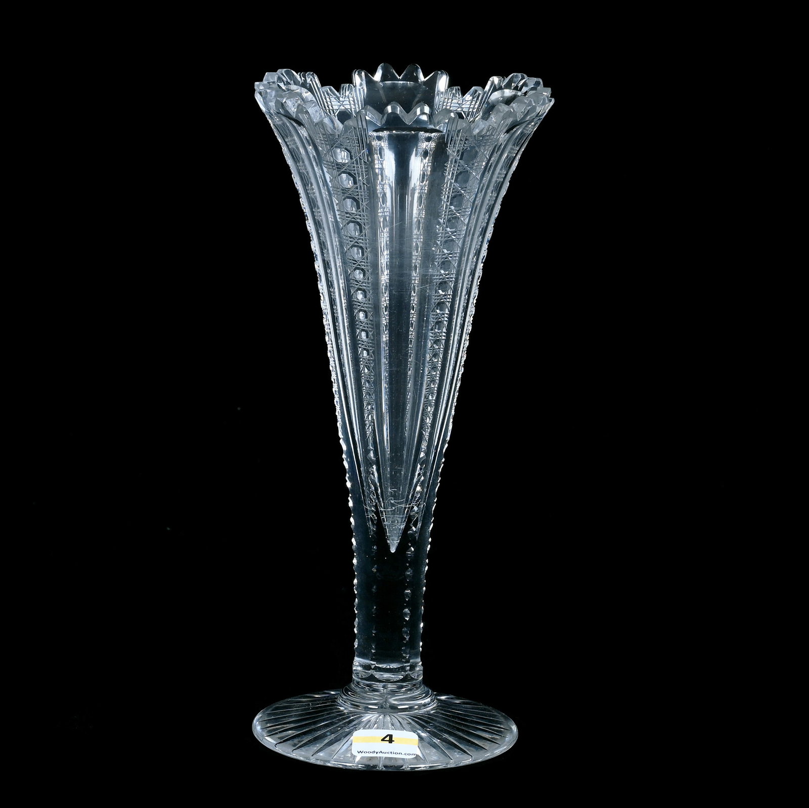Trumpet Vase, American Brilliant Cut Glass, Signed Libbey, Prism Pattern (1 of 2)