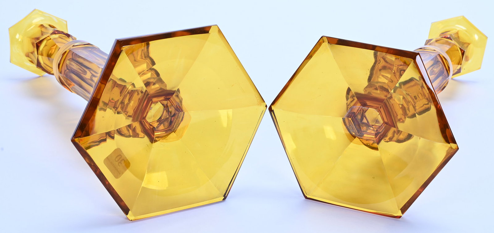 Pair Candlestick Holders, Solid Amber - 2