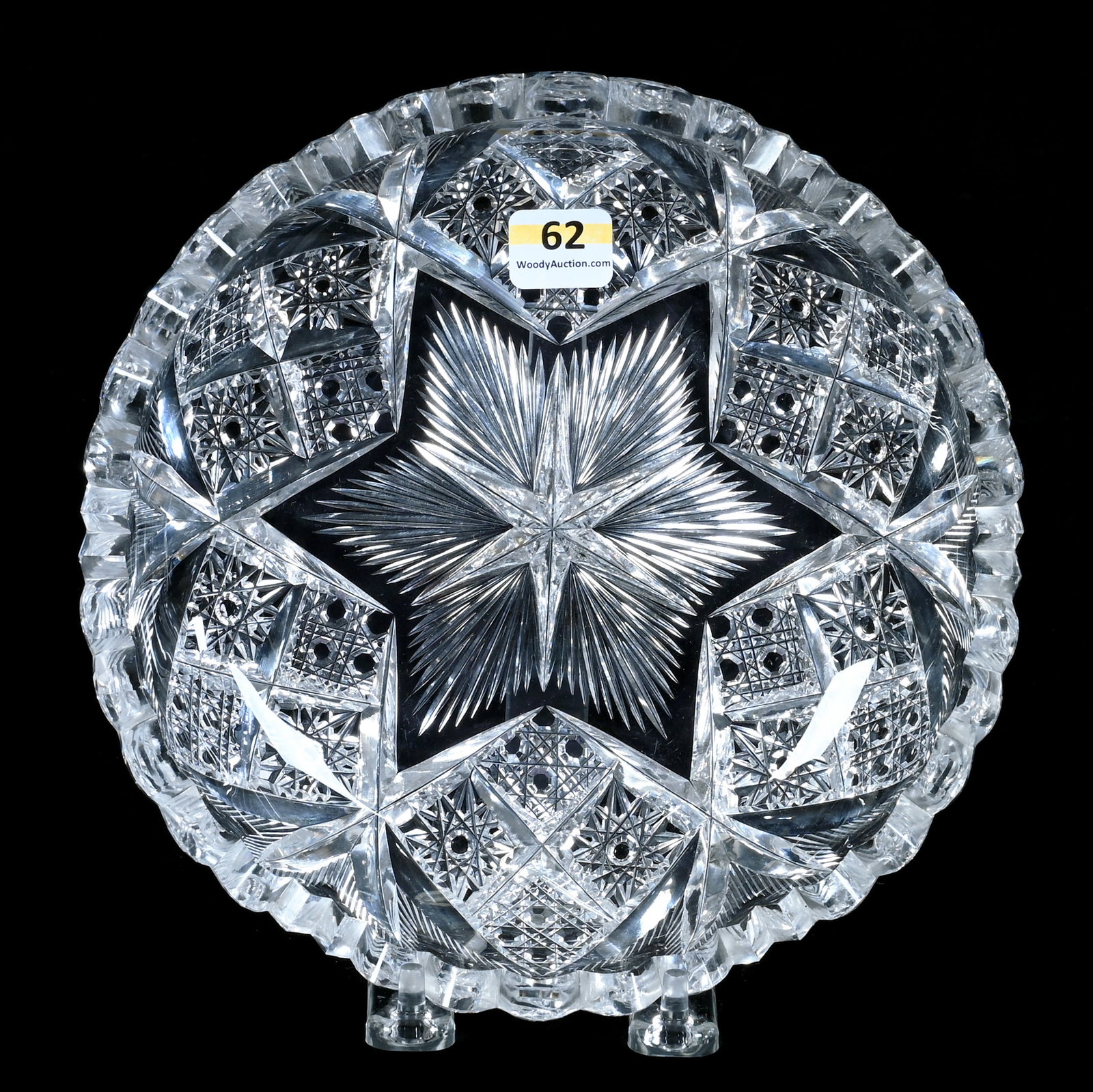 Bowl, American Brilliant Cut Glass, Signed Libbey, Gem Pattern: Bowl, American Brilliant Cut Glass, Signed Libbey, Gem Pattern, 8 x 8 x 1.75 Inches, , 2.6 Pounds, Grady and Annette Hite Collection, North Carolina. Effective 6/6/26, All LiveAuctioneers Invoices