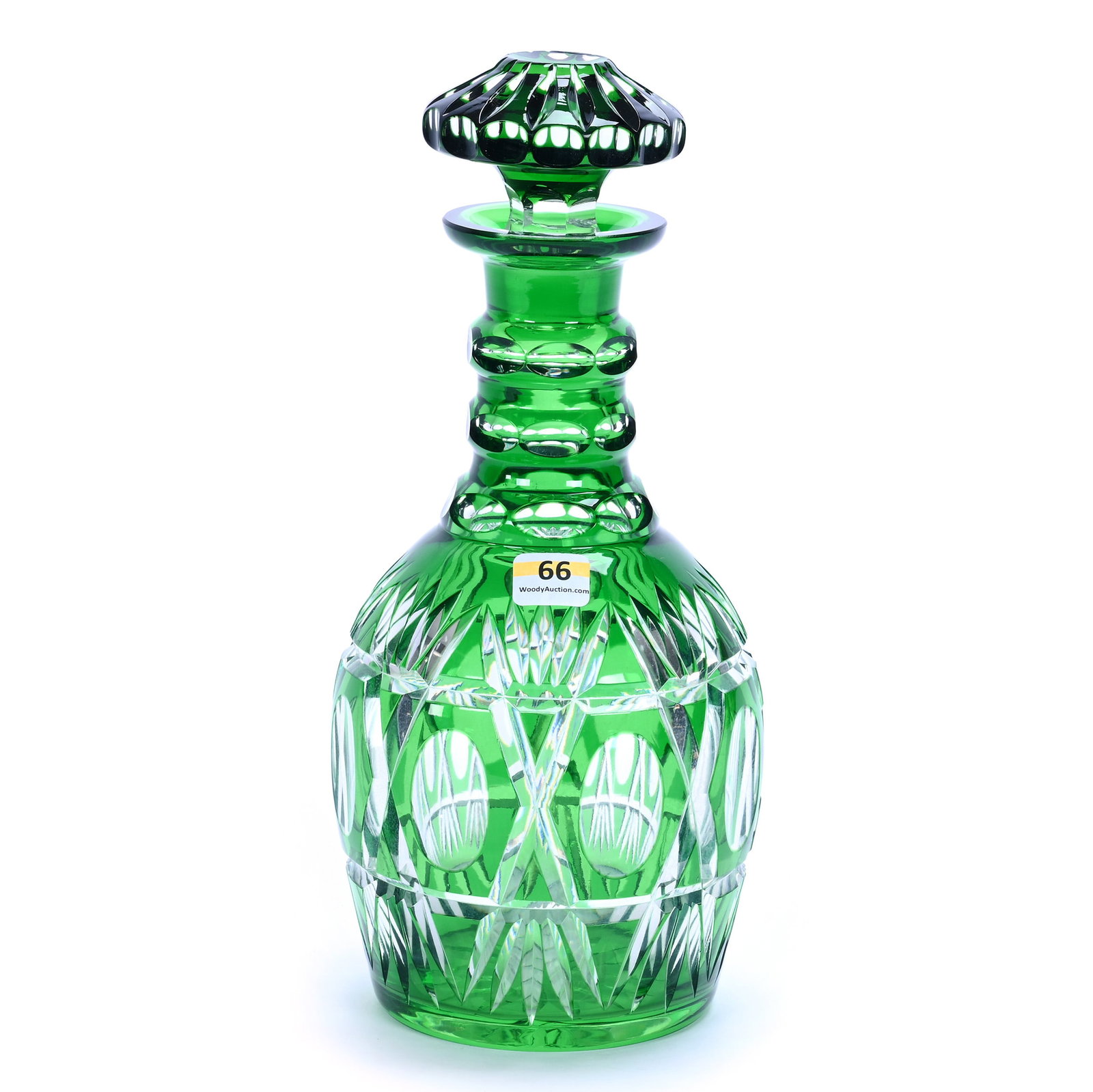 Decanter, Brilliant Period Cut Glass, Green Cut To Clear (1 of 3)