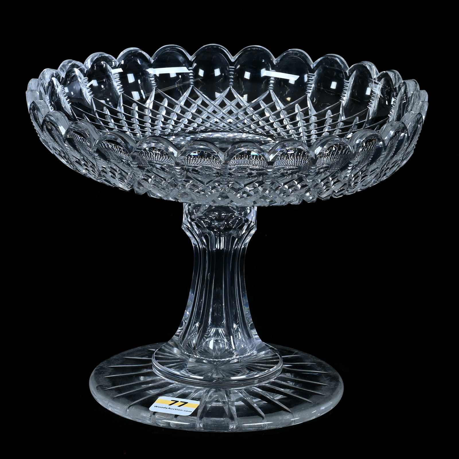 Compote, American Brilliant Cut Glass: Compote, American Brilliant Cut Glass, 8 x 8 x 6.25 Inches, Diamond And Thumbprint Motif, Ray Cut Foot, 3.1 Pounds, Grady and Annette Hite Collection, North Carolina. Effective 6/6/26, All LiveAuction