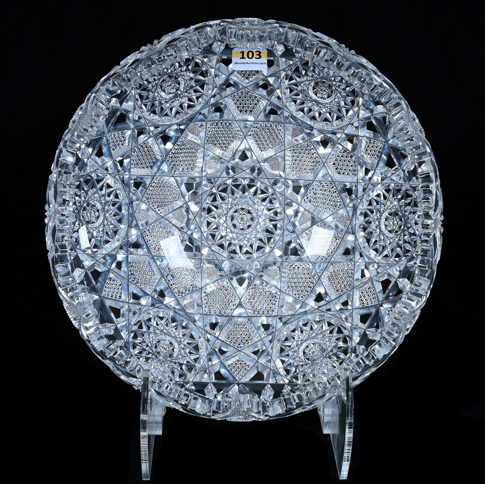 Rolled Rim Bowl, American Brilliant Cut Glass, Seneca Pattern By Empire: Rolled Rim Bowl, American Brilliant Cut Glass, Seneca Pattern By Empire, 10 x 10 x 3.5 Inches, Pattern Chips, 4.6 Pounds, Grady and Annette Hite Collection, North Carolina. Effective 6/6/26, All