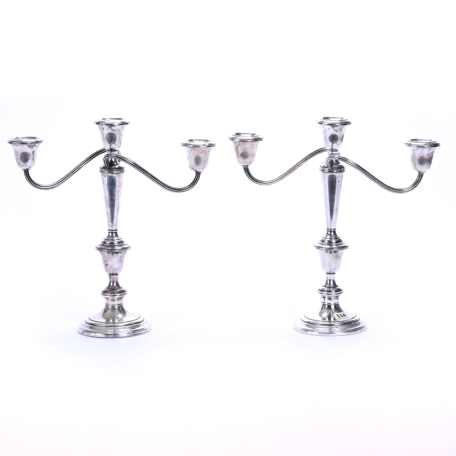 Pair Two Armed Candelabra, Weighted Gorham Sterling Silver Model #808/1 (1 of 3)