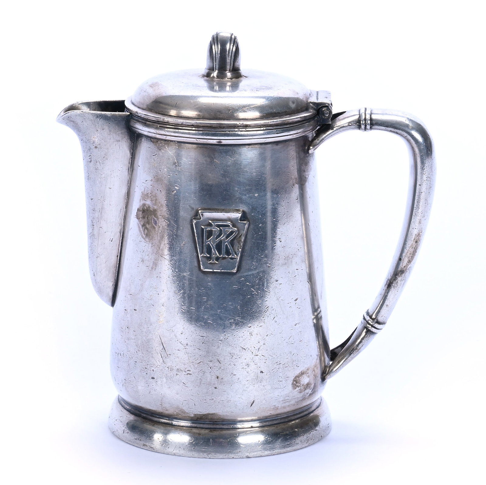 Railroad Memorabilia Cream Pitcher: Railroad Memorabilia Cream Pitcher, 5.75 x 5.25 x 3.25 Inches, Marked International Silver Company, Silver Soldered 14 Ounce, Monogramed Pennsylvania Rail Road Keystone Emblem, 1.5 Pounds, Grady and A