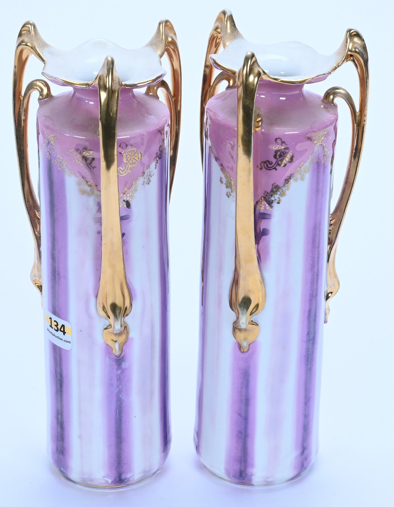 Pair Three Handled Vases, Marked Prov Saxe - 2
