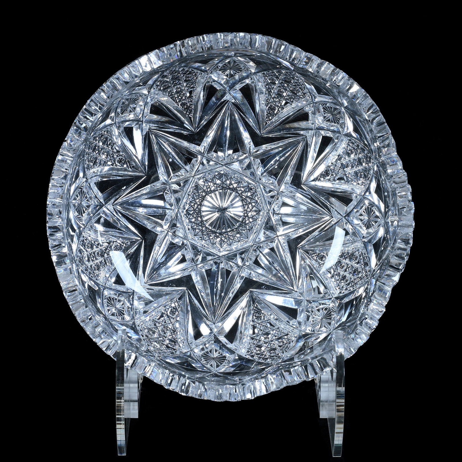 Bowl, American Brilliant Cut Glass, Signed Hawkes, Jubilee Pattern: Bowl, American Brilliant Cut Glass, Signed Hawkes, Jubilee Pattern, 8 x 8 x 3.5 Inches, , 3.4 Pounds, Grady and Annette Hite Collection, North Carolina. Effective 6/6/26, All LiveAuctioneers Invoices