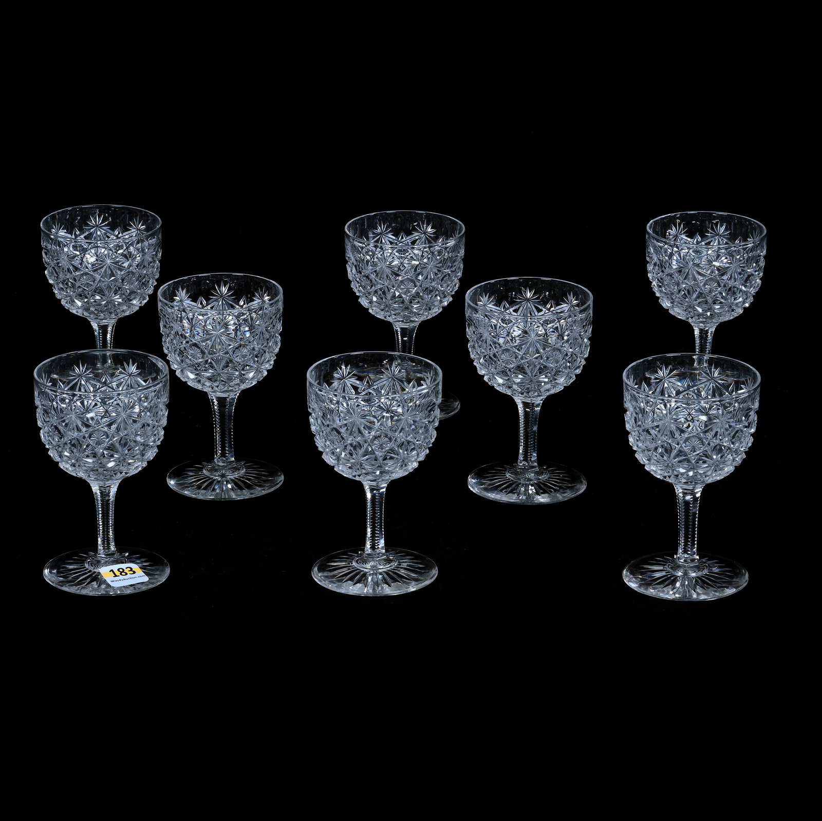 (8) Wine Stems, American Brilliant Cut Glass, Russian Pattern With Star Cut Buttons (1 of 3)