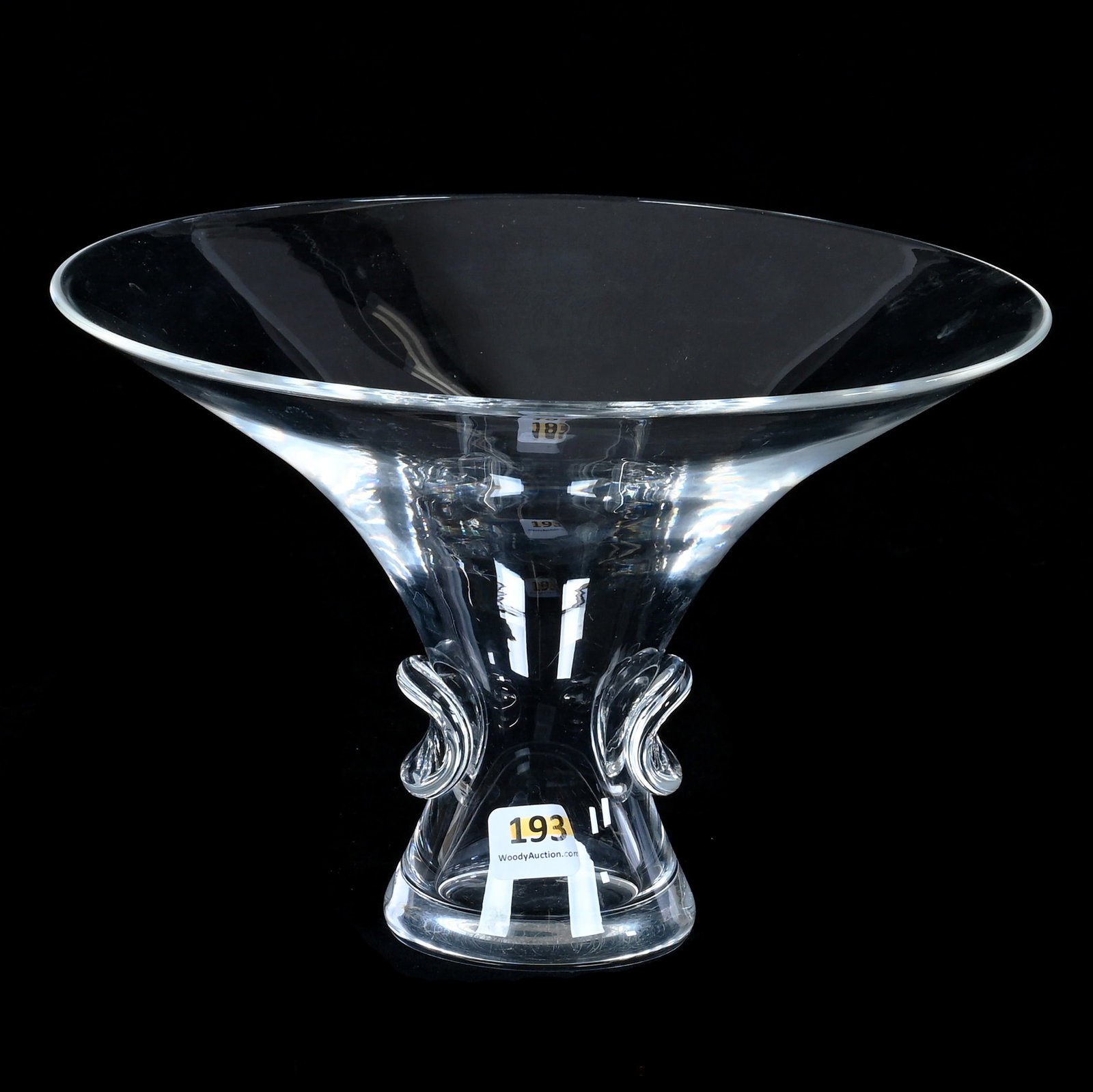 Flared Bouquet Vase, Signed Steuben: Flared Bouquet Vase, Signed Steuben, 6.25 x 9.5 x 9.5 Inches, Clear Art Glass, Shape #7985, Circa 1949, 2.4 Pounds, Grady and Annette Hite Collection, North Carolina. Effective 6/6/26, All