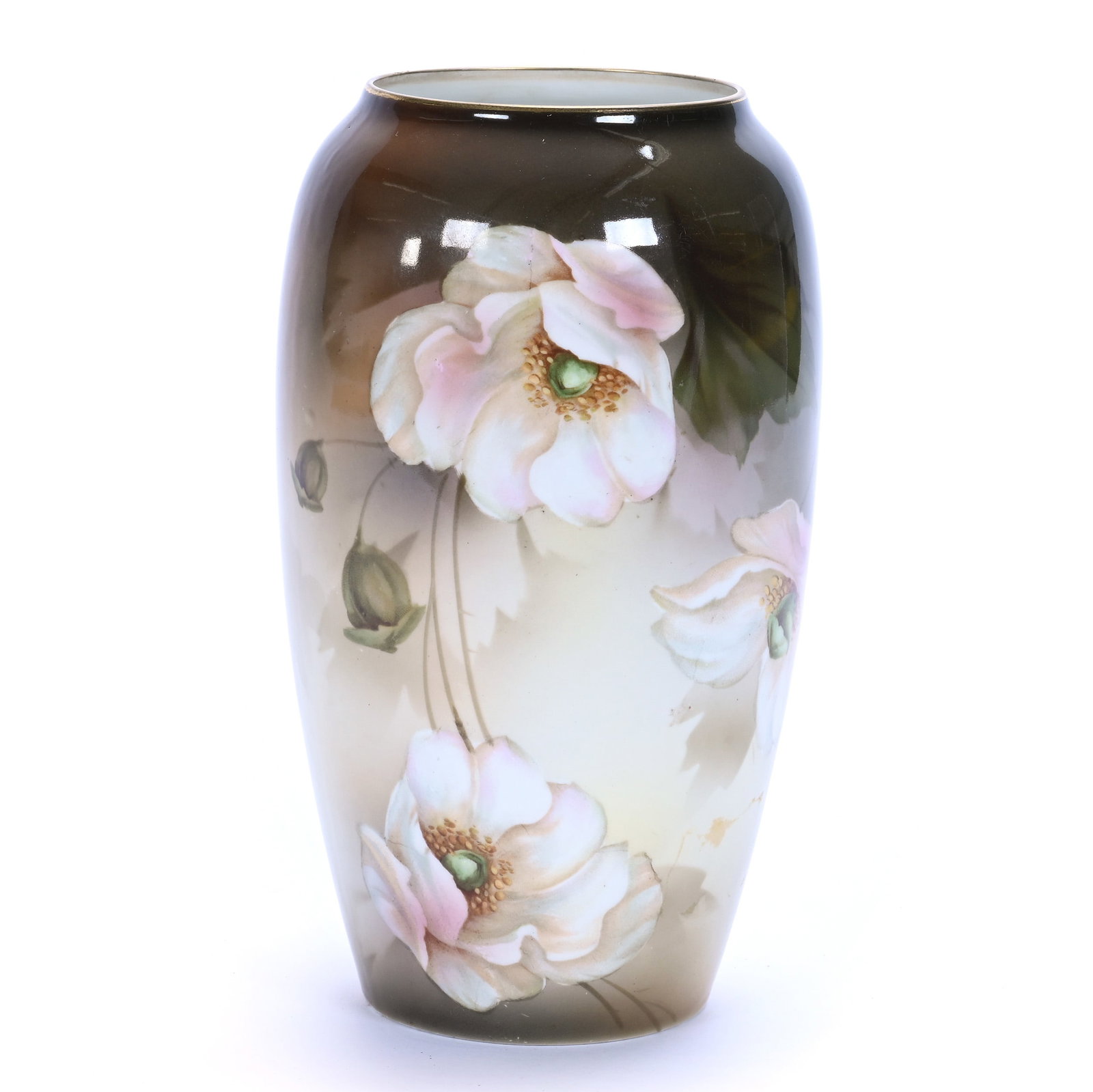 Vase, Marked R.S. Poland: Vase, Marked R.S. Poland, 9 x 5 x 5 Inches, Brown And Cream Tones With Poppy Decor, 1.3 Pounds, Grady and Annette Hite Collection, North Carolina. Effective 6/6/26, All LiveAuctioneers Invoices Must