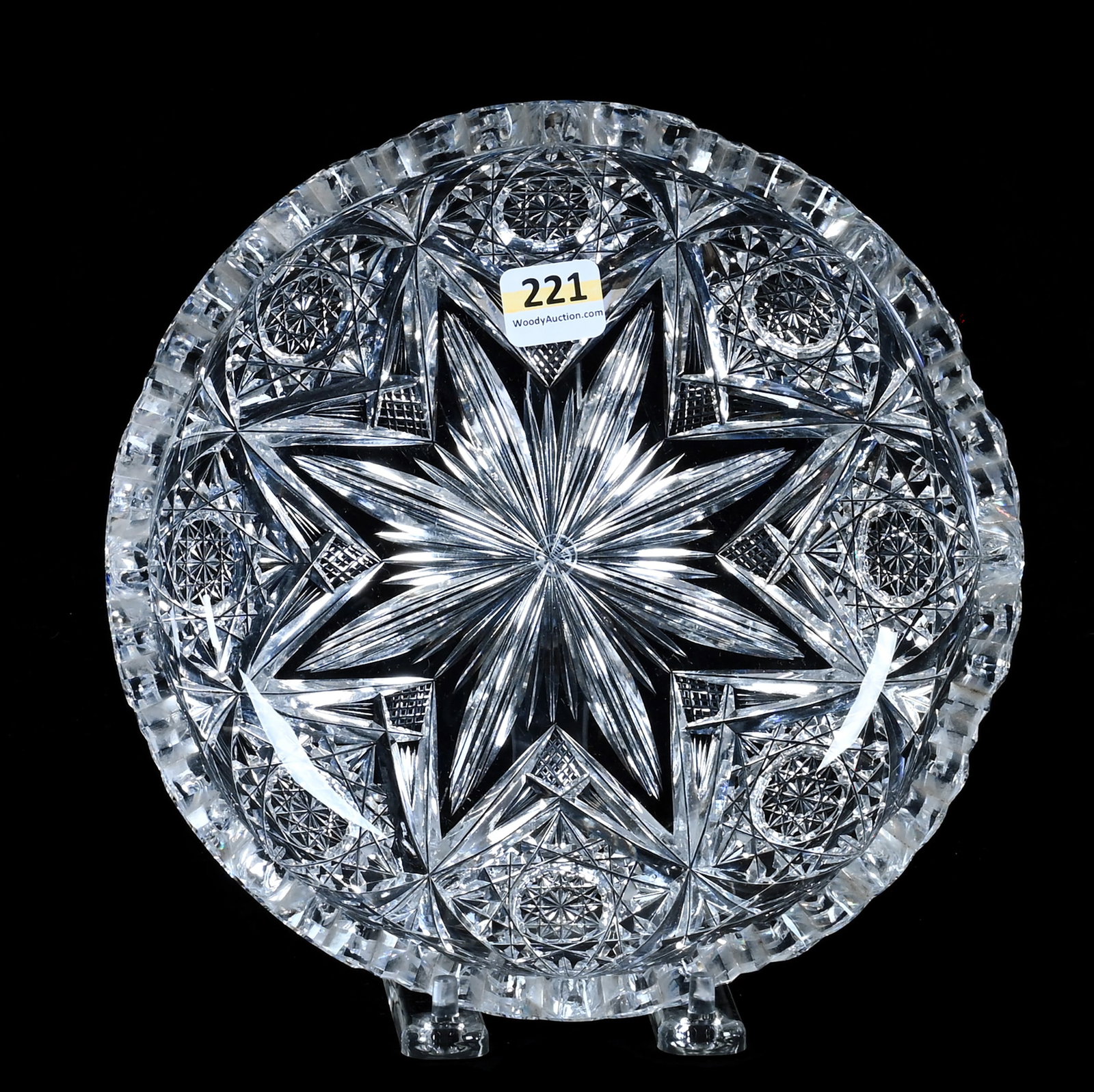 Bowl, American Brilliant Cut Glass, Marked Libbey, Gem Pattern: Bowl, American Brilliant Cut Glass, Marked Libbey, Gem Pattern, 8 x 8 x 1.75 Inches, , 2.2 Pounds, Grady and Annette Hite Collection, North Carolina. Effective 6/6/26, All LiveAuctioneers Invoices