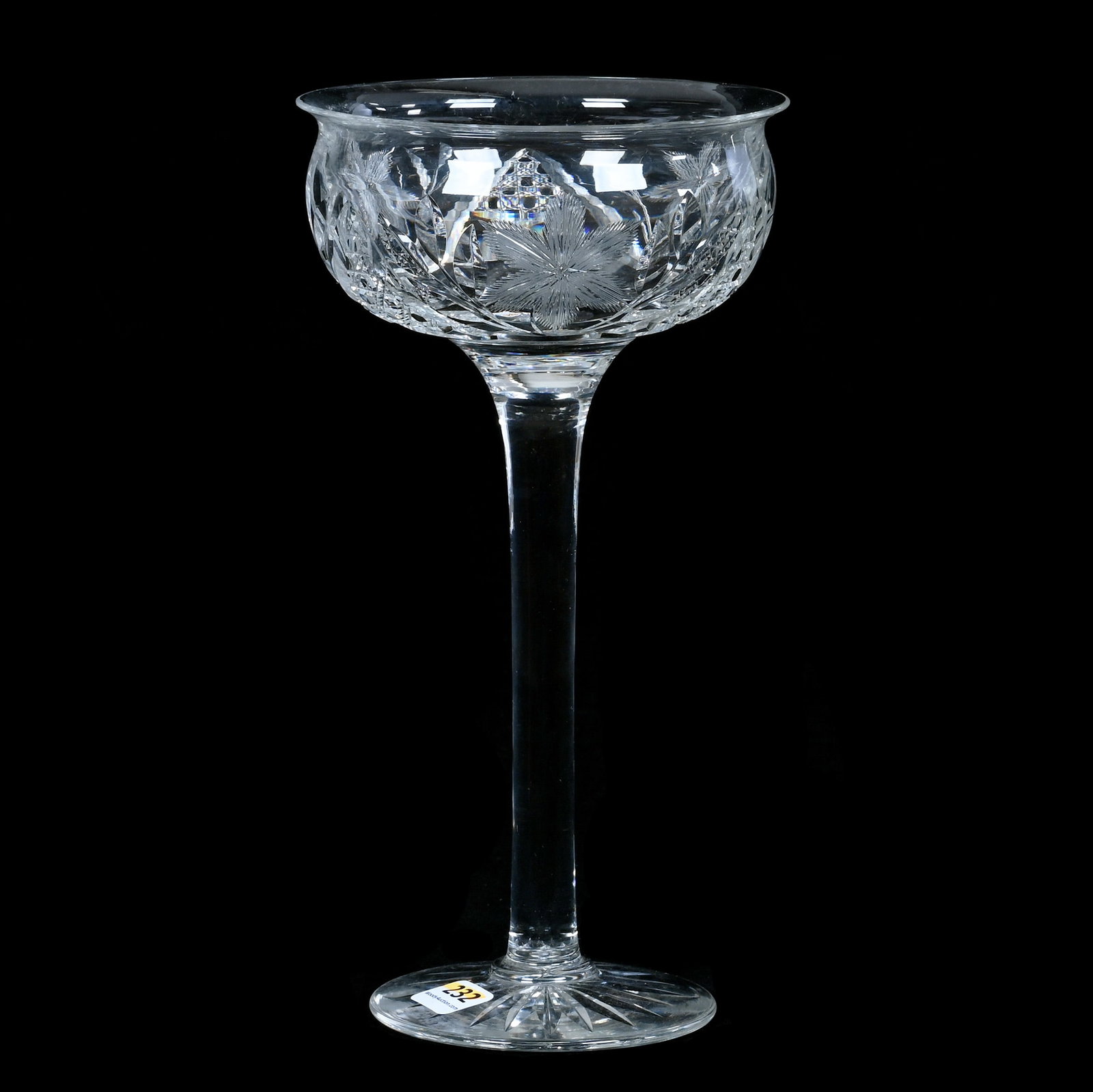 Compote, American Brilliant Cut Glass: Compote, American Brilliant Cut Glass, 10 x 5.2 x 5.2 Inches, Engraved Floral And Cane Pattern Motif, Solid Stem, Ray Cut Foot, 1.9 Pounds, Grady and Annette Hite Collection, North Carolina. Effective