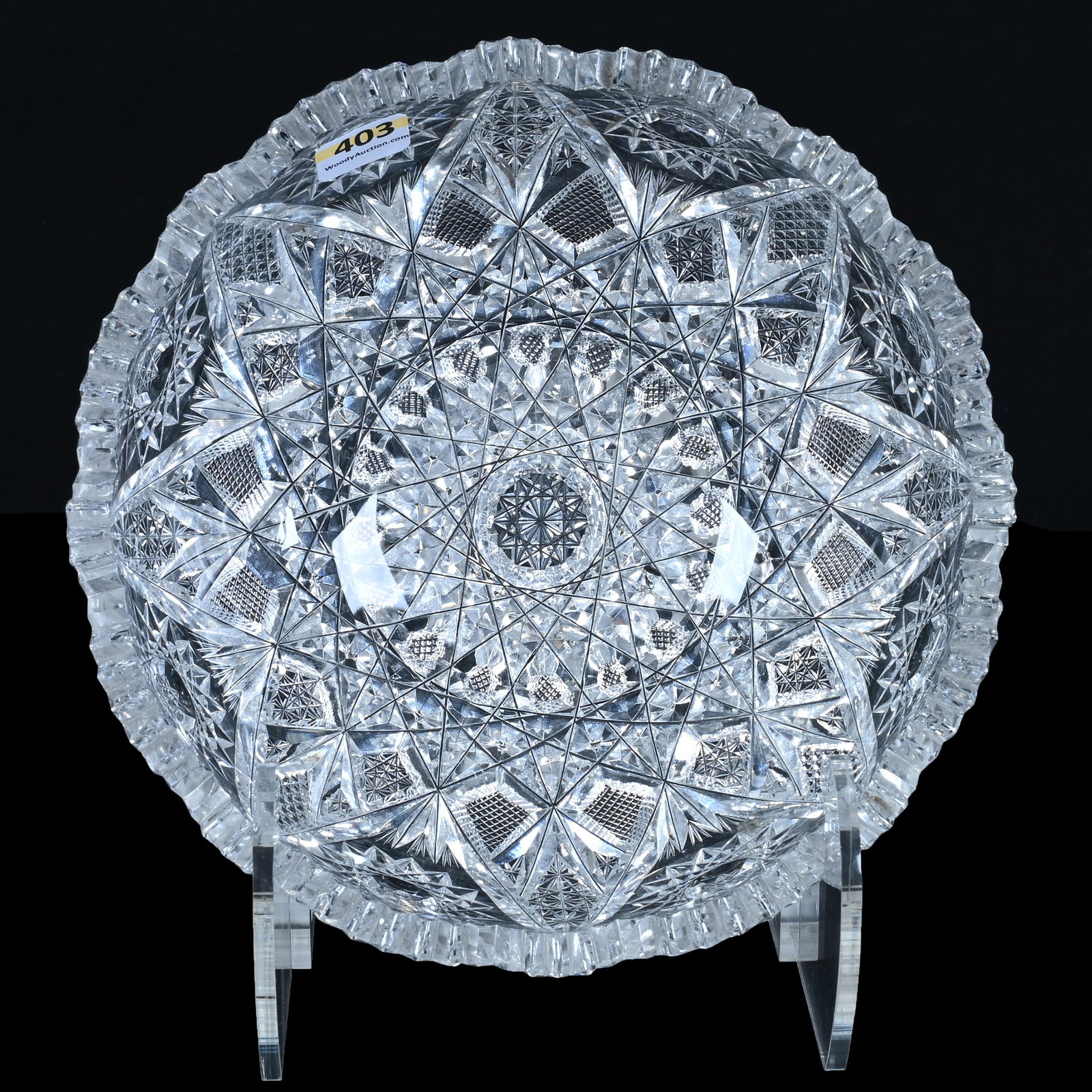 Bowl, American Brilliant Cut Glass, Expanding Star Pattern: Bowl, American Brilliant Cut Glass, Expanding Star Pattern, 8 x 8 x 3.5 Inches, , 2.9 Pounds, Grady and Annette Hite Collection, North Carolina. Effective 6/6/26, All LiveAuctioneers Invoices Must Be 