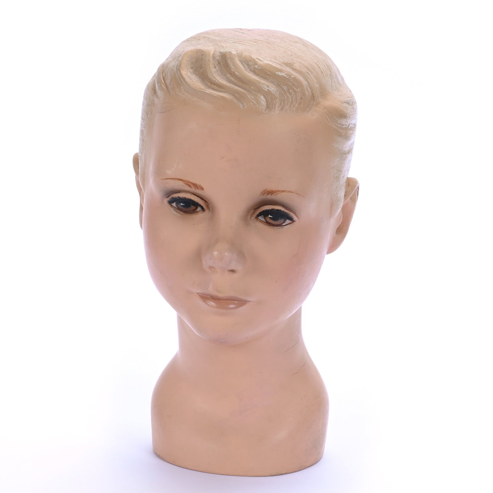 Vintage Plaster Mannequin Bust: Vintage Plaster Mannequin Bust, 11 x 5.5 x 6.5 Inches, Young Boy, Circa 1940s/1950s, 1.4 Pounds, Grady and Annette Hite Collection, North Carolina. Effective 6/6/26, All LiveAuctioneers Invoices Must