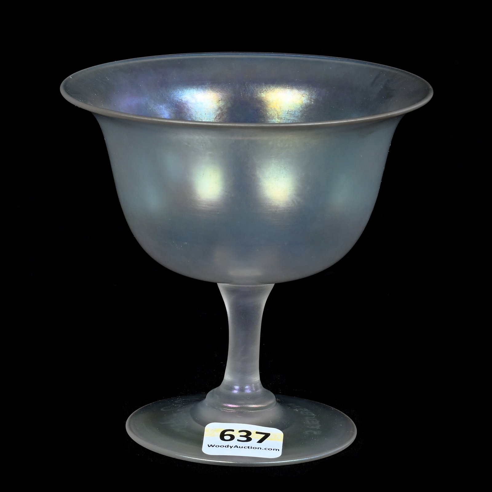 Sherbet Stem, Signed Steuben F. Carter: Sherbet Stem, Signed Steuben F. Carter, 4 x 4 x 4 Inches, Verre De Soie Art Glass, 0.3 Pounds, Grady and Annette Hite Collection, North Carolina. Effective 6/6/26, All LiveAuctioneers Invoices Must Be