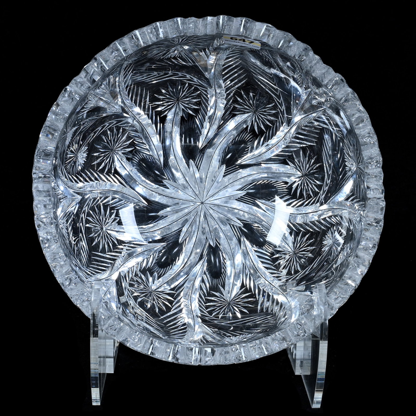 Bowl, American Brilliant Cut Glass, Signed Libbey, Star And Feather Pattern (1 of 3)