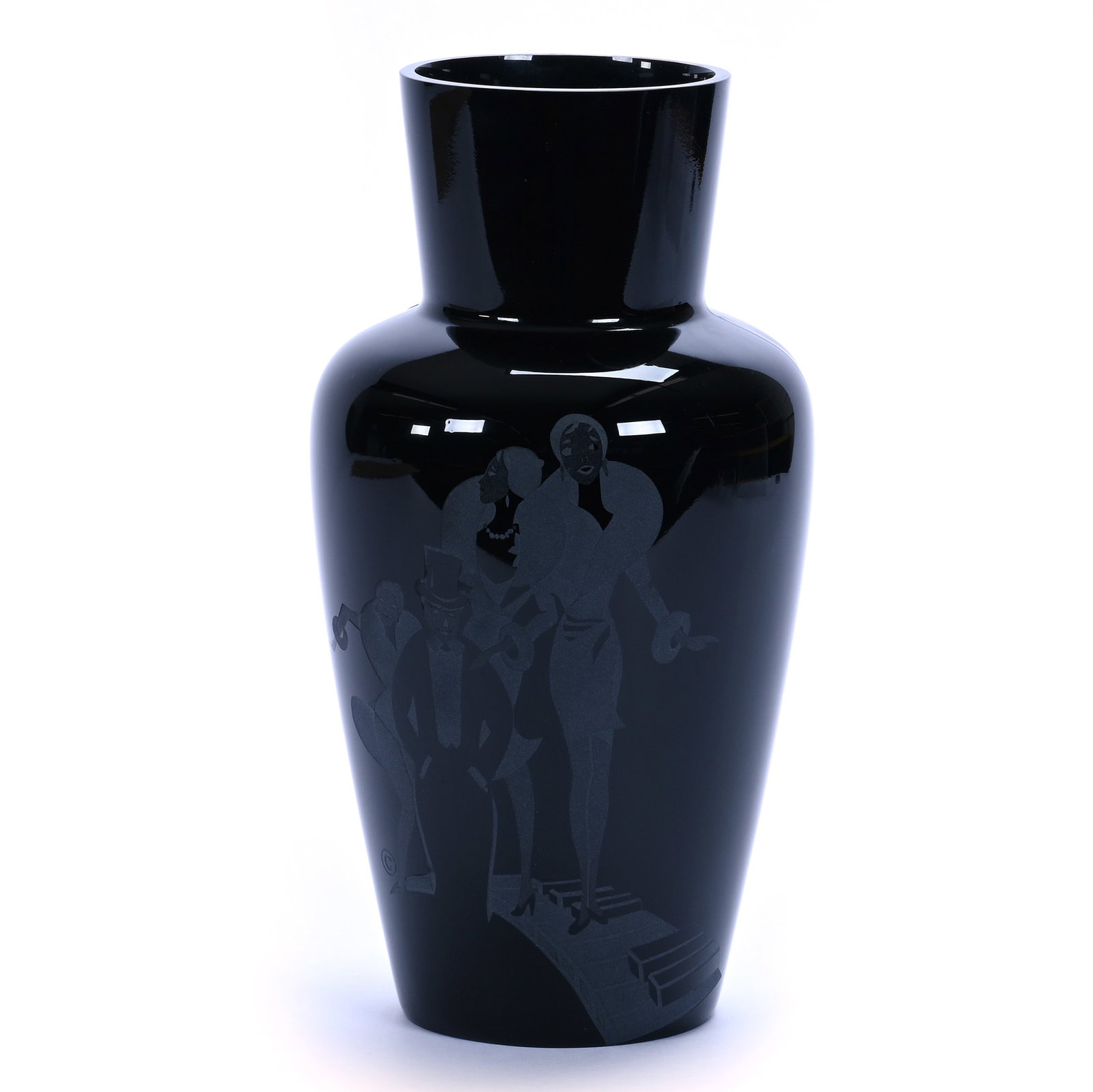 Vase, Fenton Black Amethyst Art Glass: Vase, Fenton Black Amethyst Art Glass, 10.5 x 5.5 x 5.5 Inches, Sophisticated Lady Pattern, Circa 1982, Sand Carved Design, 2 Pounds, Private Collection, Missouri. Effective 6/6/26, All LiveAuctioneer