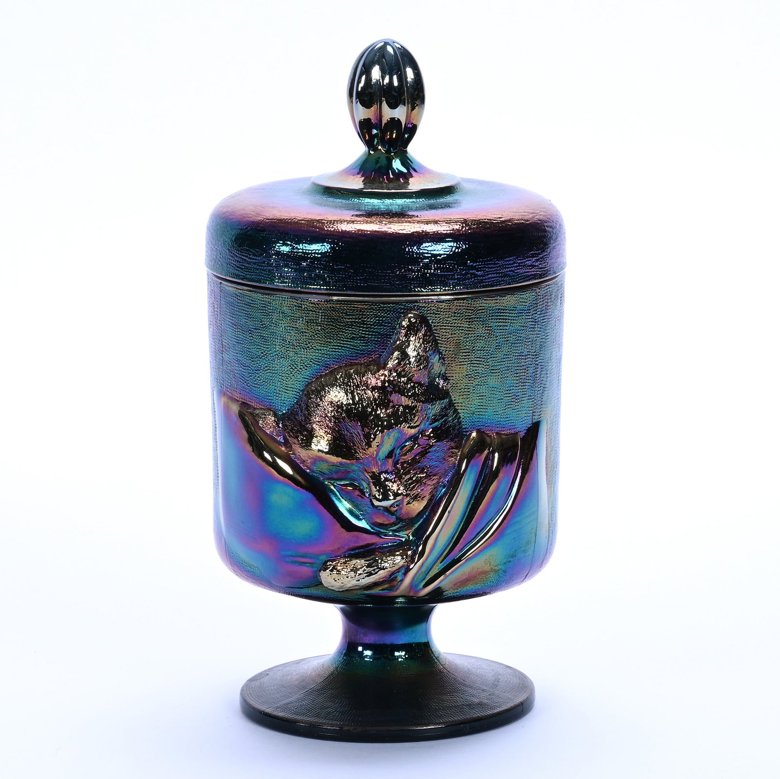 Pedestal Covered Candy Dish, Fenton Iridescent Amethyst (1 of 3)