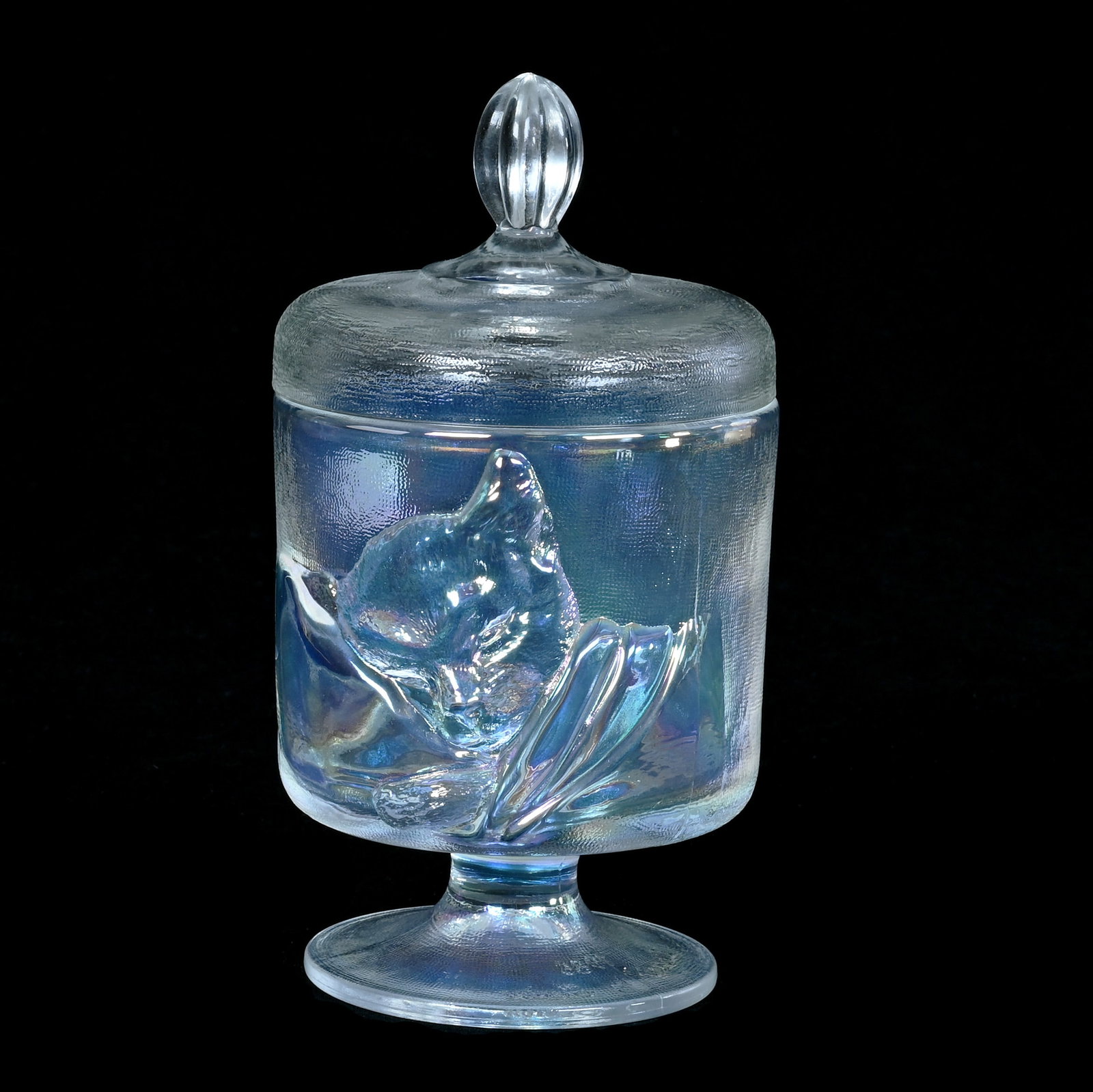 Pedestal Covered Candy Dish, Fenton Iridescent Clear (1 of 3)