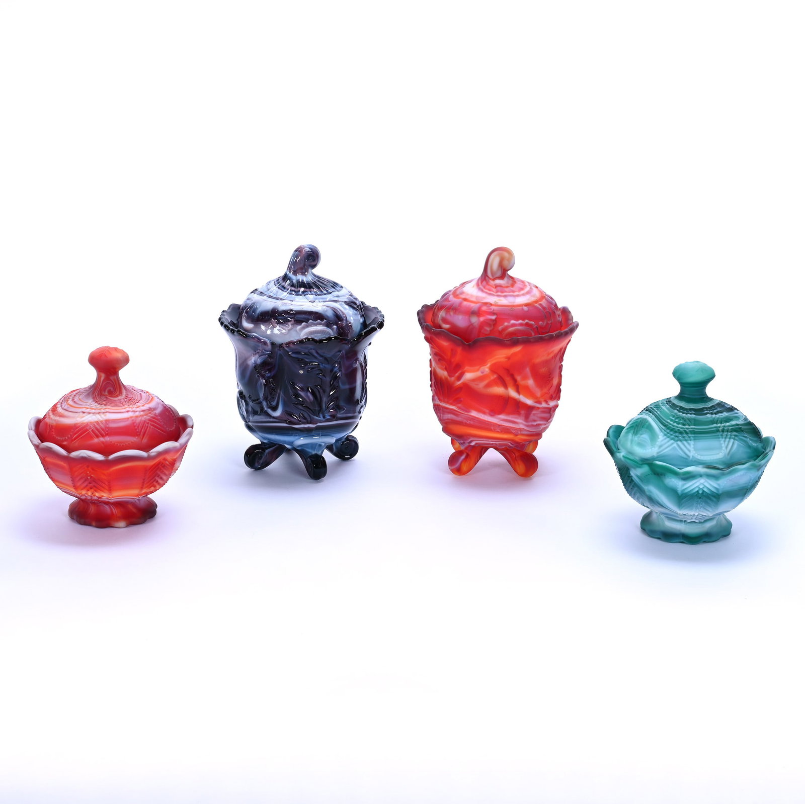 (4) Covered Jars, Slag Glass By Imperial (1 of 3)
