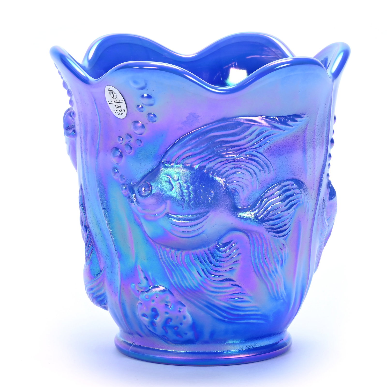 Vase, Fenton Art Glass: Vase, Fenton Art Glass, 6.5 x 6.5 x 6.5 Inches, Periwinkle Blue, Atlantis Pattern, Part Of The 2004 Museum Collection, 3.6 Pounds, Private Collection, Missouri. Effective 6/6/26, All LiveAuctioneers I