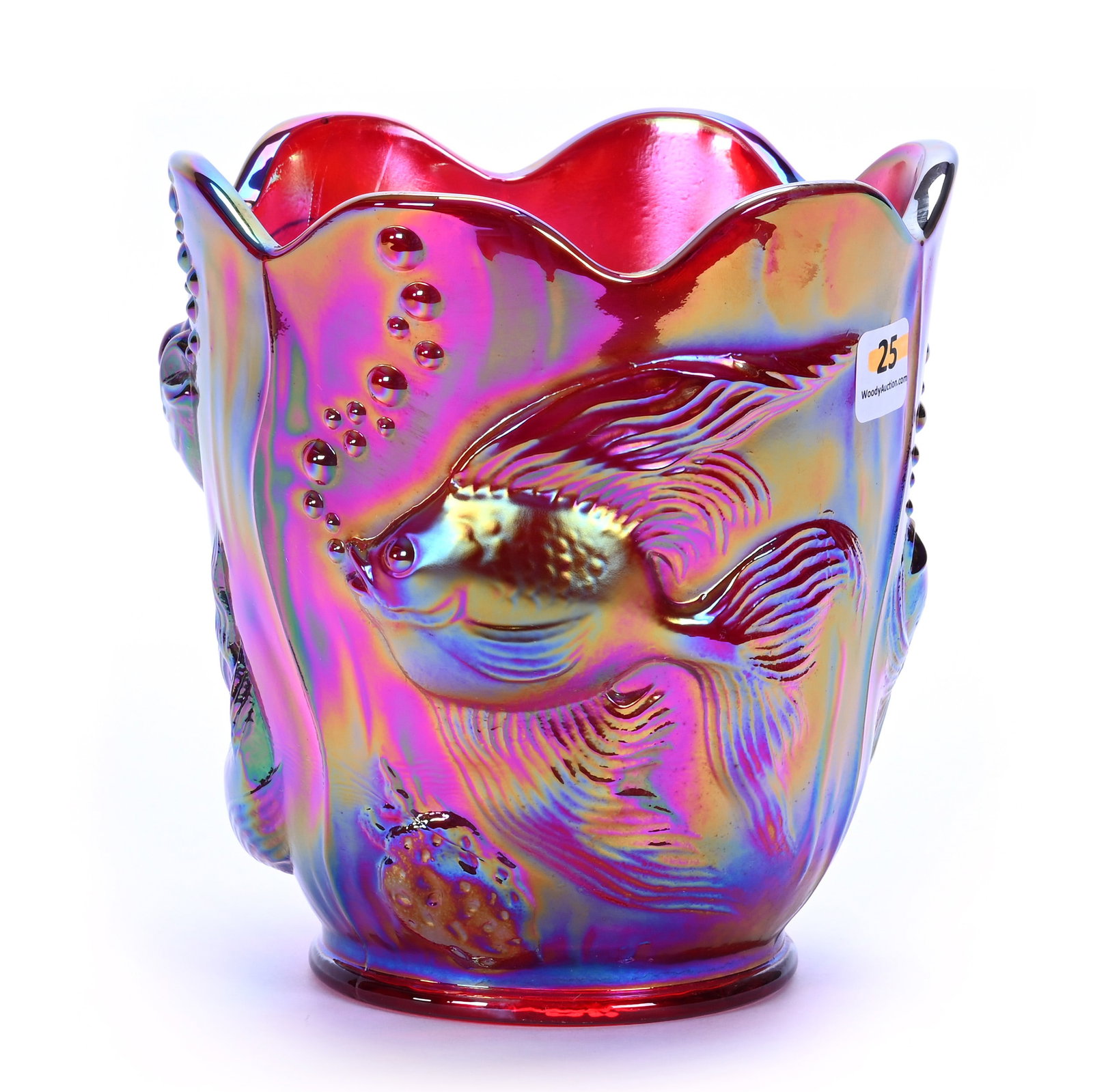 Vase, Fenton Art Glass: Vase, Fenton Art Glass, 6.5 x 6 x 6 Inches, Atlantis Pattern, Red, 3.4 Pounds, Private Collection, Missouri. Effective 6/6/26, All LiveAuctioneers Invoices Must Be Paid Using The Pay Now / Check Out B