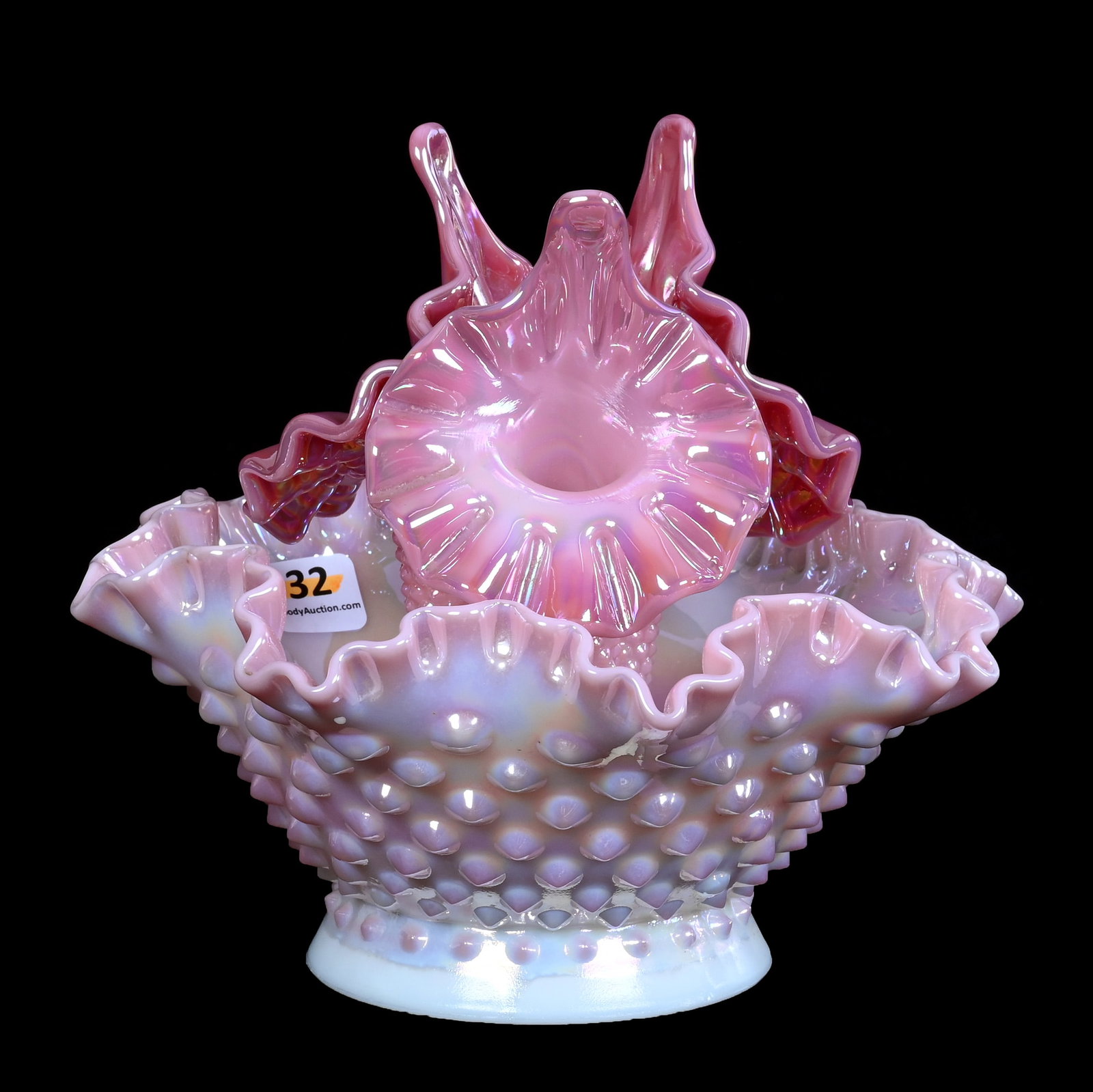 Three Lily Epergne, Fenton Rosaline Art Glass (1 of 4)