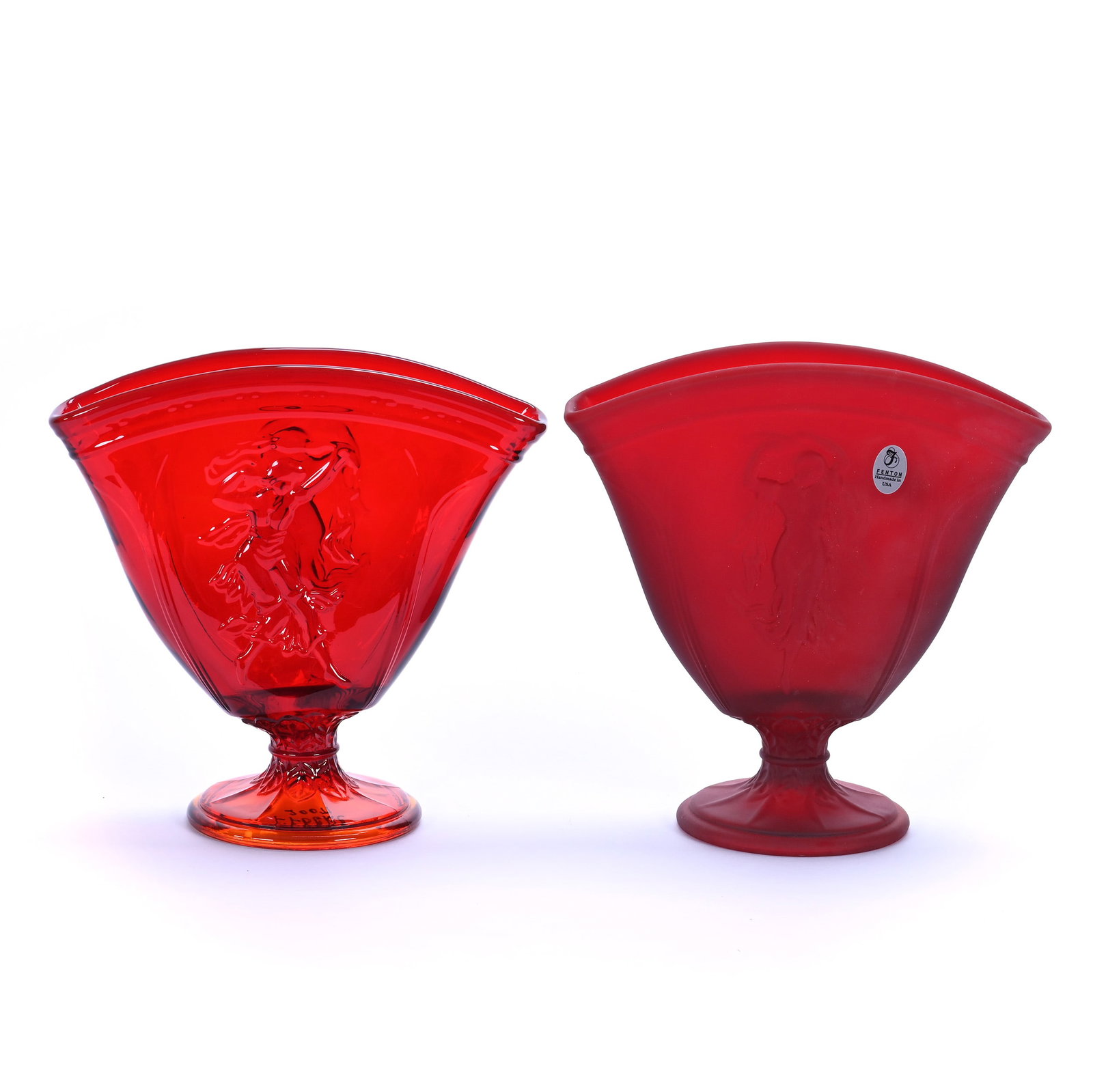 (2) Pedestal Fan Vases, Fenton Art Glass Souvenir FFOGKC (Fenton Finders Of Greater Kansas City) (1 of 3)