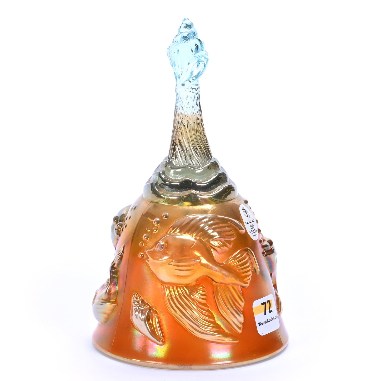 Bell, Fenton Art Glass, Atlantis Pattern: Bell, Fenton Art Glass, Atlantis Pattern, 6.5 x 4 x 4 Inches, Marigold Color Which Visually Looks Like Aqua Opal, 1 Pound, Private Collection, Missouri. Effective 6/6/26, All LiveAuctioneers Invoices 