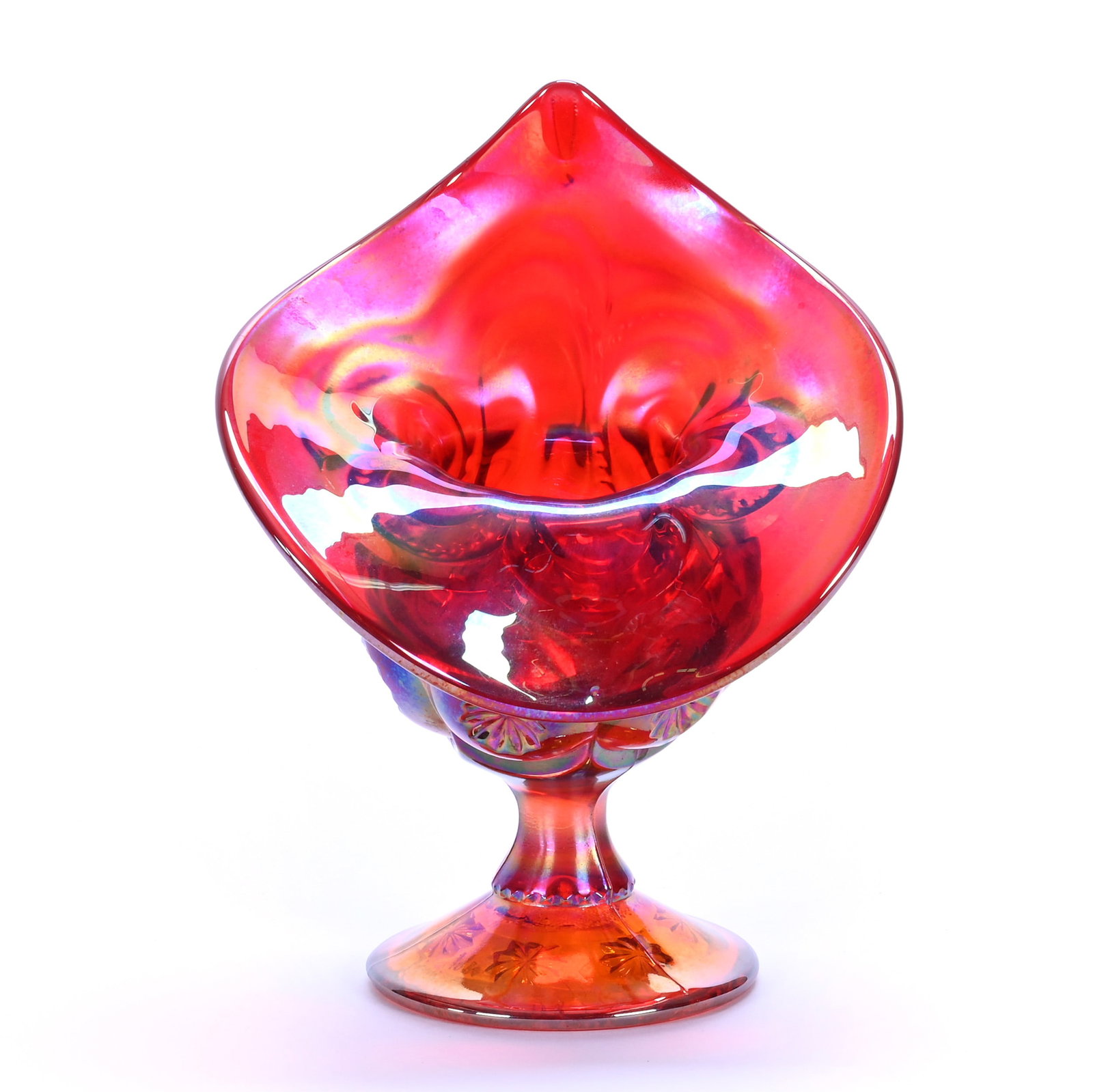 Jack In The Pulpit Vase, Contemporary Carnival Glass, Moon And Star Pattern By Le Smith: Jack In The Pulpit Vase, Contemporary Carnival Glass, Moon And Star Pattern By LE Smith, 7 x 5 x 3.75 Inches, Artist Marked Terry Crider 1980, Limited Edition #22 Of 100, 1.2 Pounds, Private Collectio