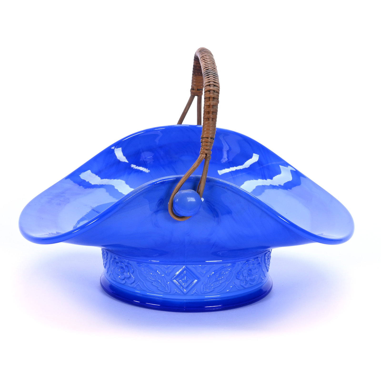 Basket, Fenton Periwinkle Blue Art Glass With Original Wicker Handle (1 of 3)