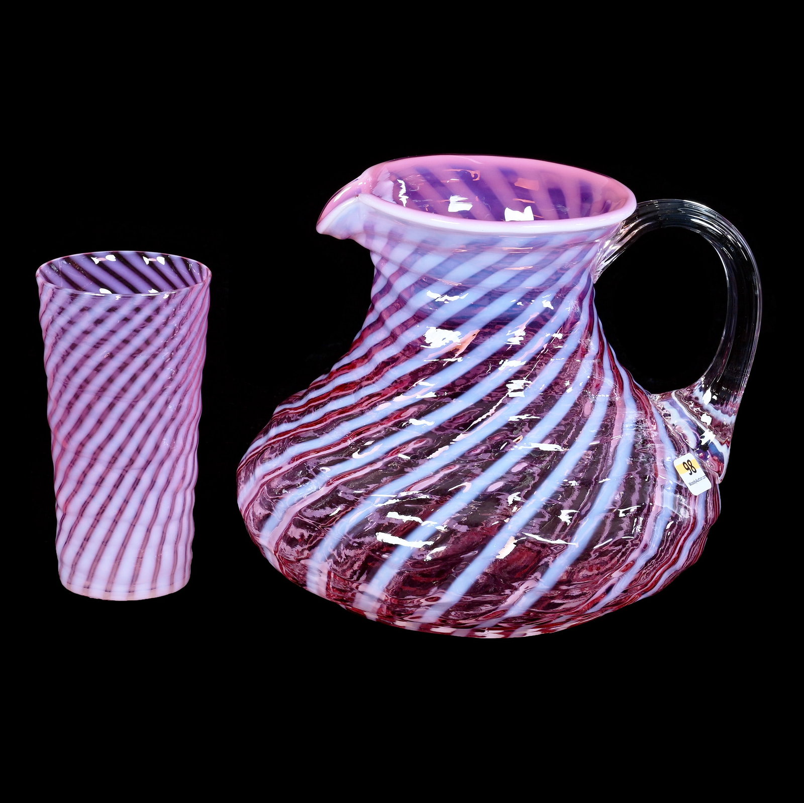 Pitcher And Tumbler, Fenton Cranberry Opalescent, Spiral Optic Pattern (1 of 3)