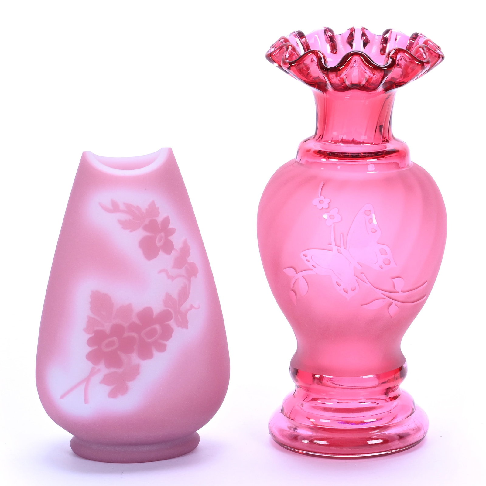 (2) Vases, Fenton Art Glass, Sand Carved Patterns (1 of 3)