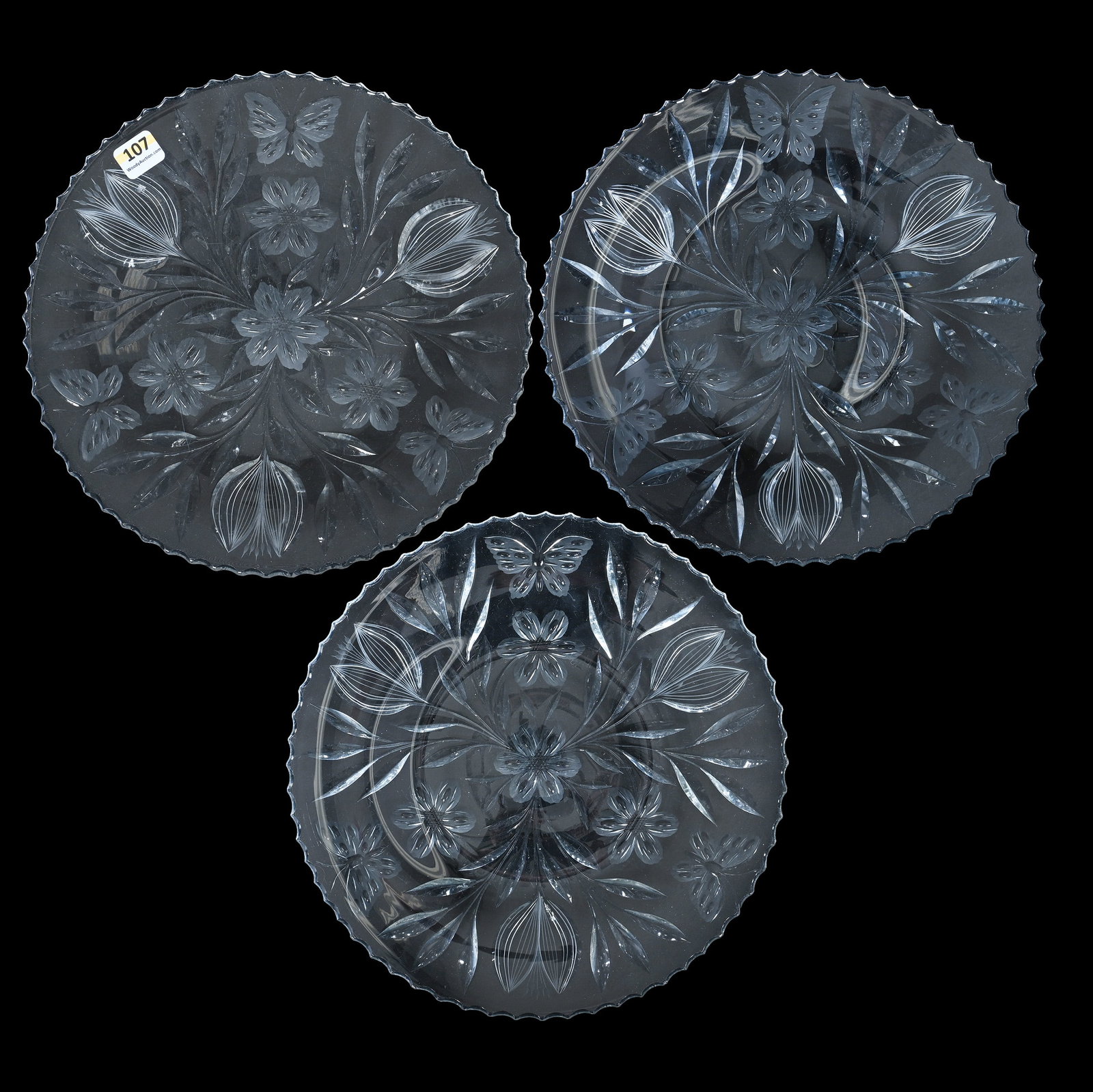 (3) Plates, American Brilliant Cut Glass, Murillo Pattern By Pairpoint (1 of 2)