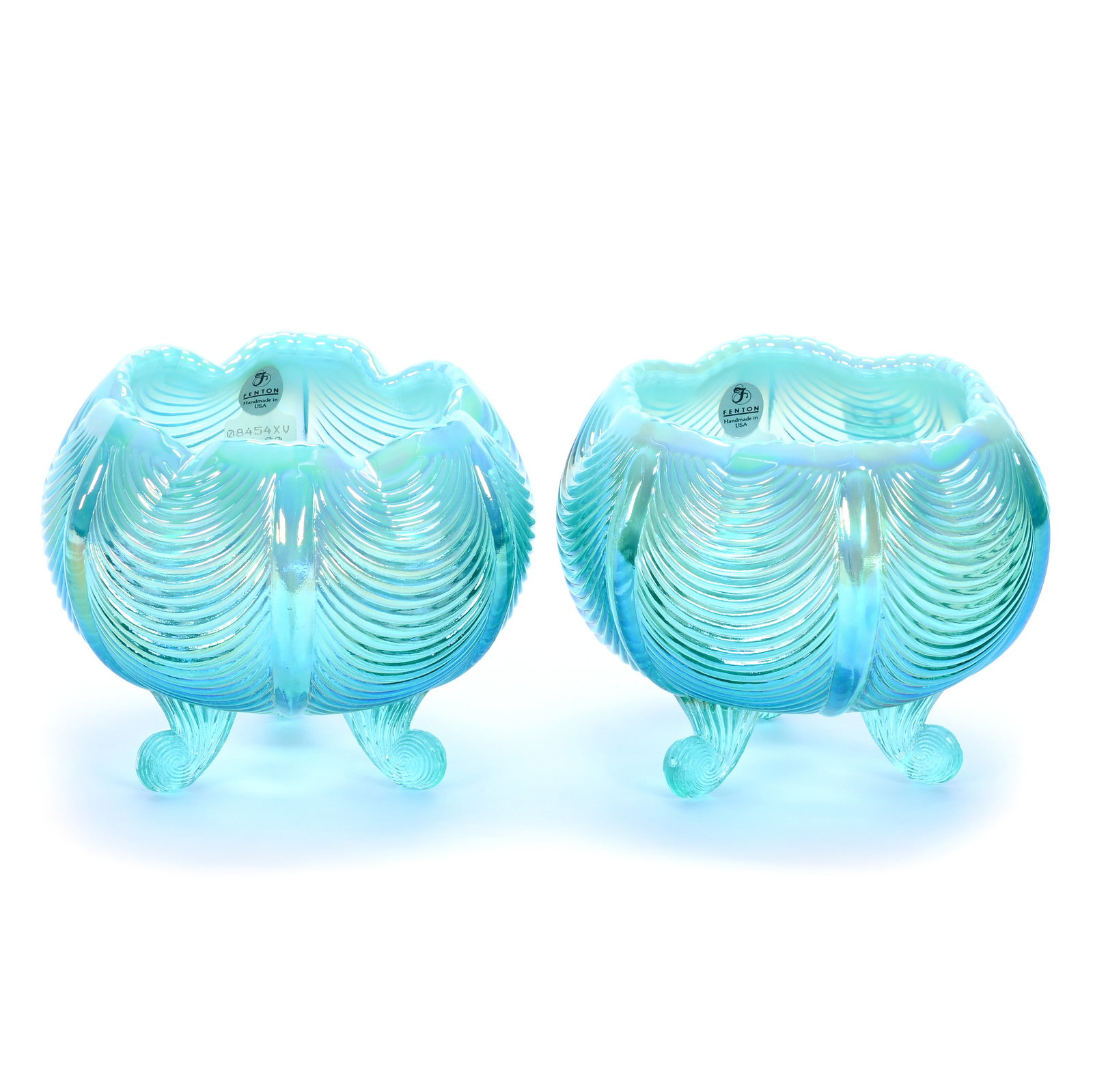 Pair Footed Rose Bowls, Modern Fenton Art Glass, Drapery Pattern (1 of 2)