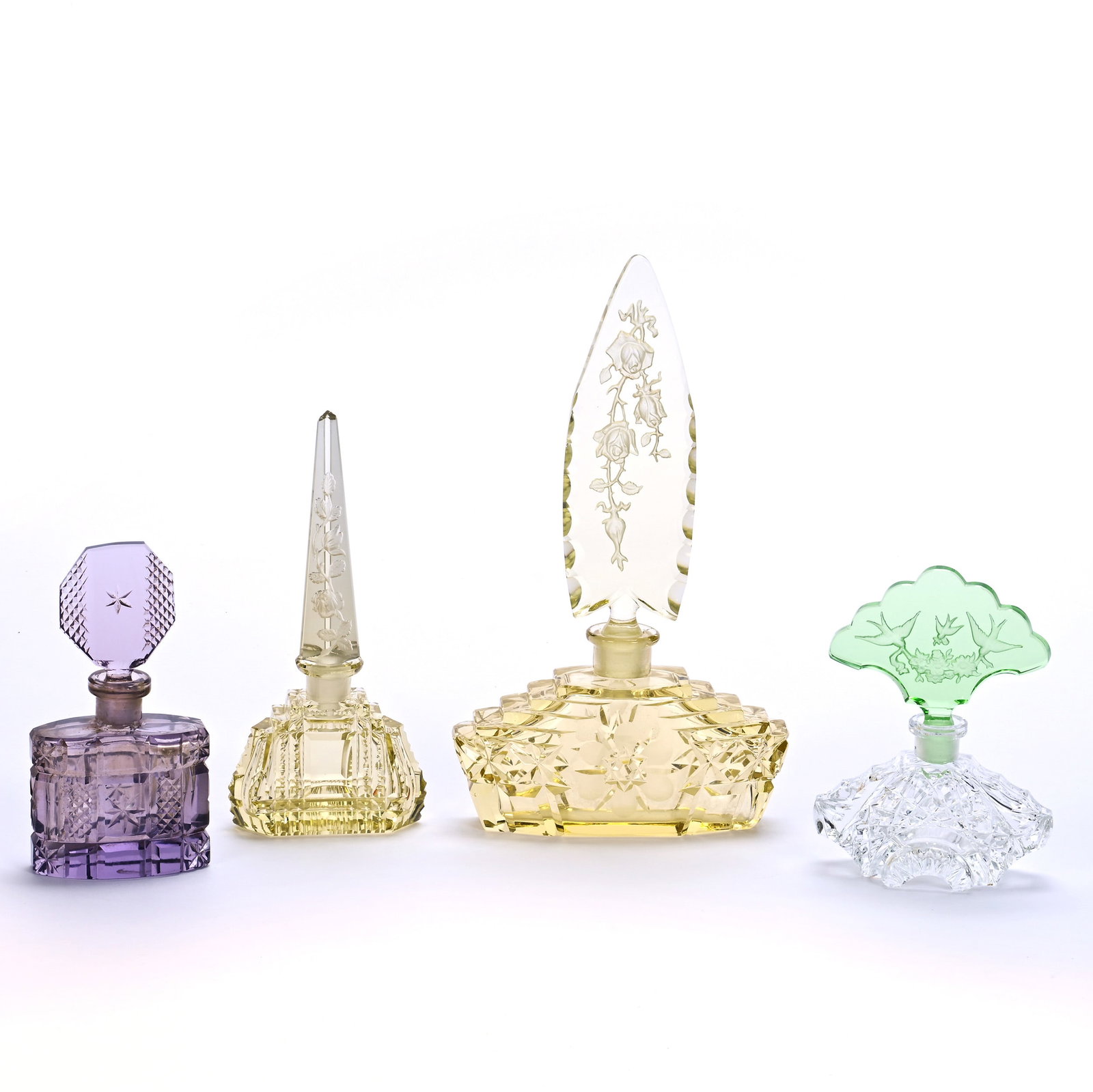 (4) Perfume Bottles, Czechoslovakian Art Glass (1 of 3)