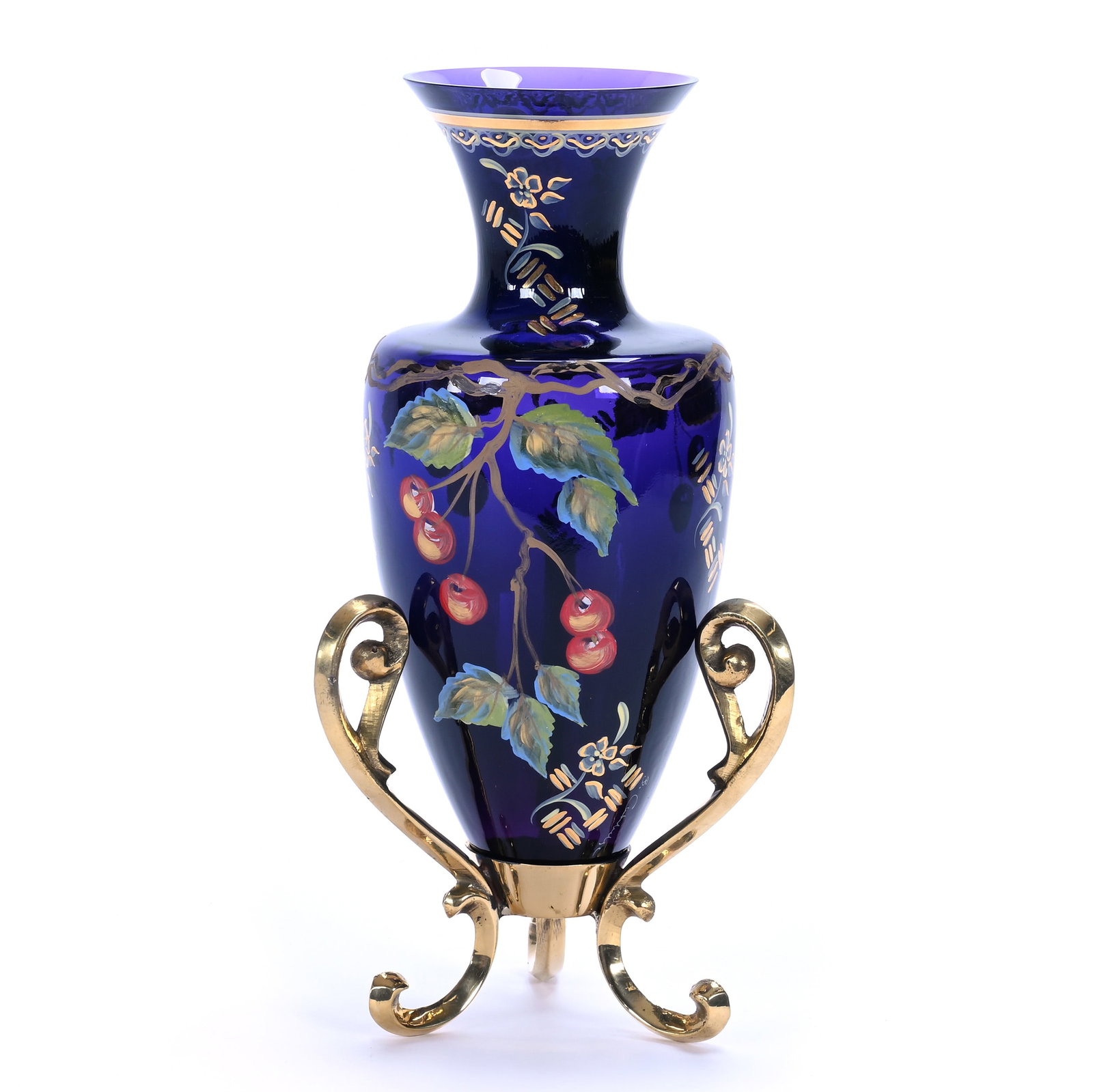 Vase, Fenton Art Glass Royal Purple Limited Edition: Vase, Fenton Art Glass Royal Purple Limited Edition, 9 x 4 x 4 Inches, Hand Painted Cherry Decor, Circa 1995, Artist Signed, #758 Of 890, Sells With Original Box, 2.8 Pounds, Hazel Elaine Carlson Esta