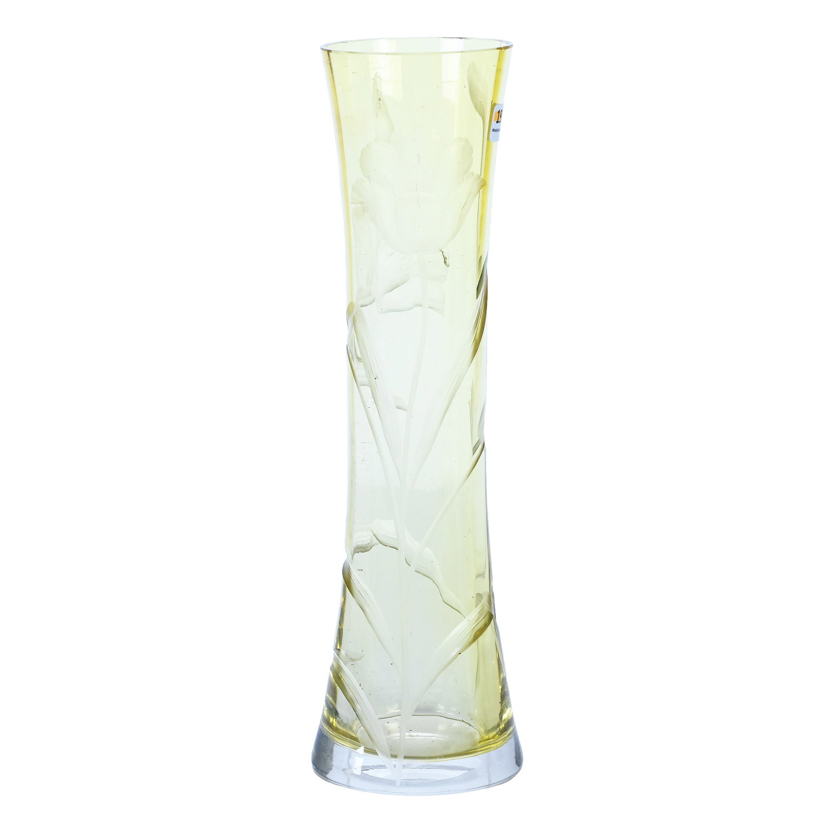 Vase, Art Glass Signed Moser Karlsbad: Vase, Art Glass Signed Moser Karlsbad, 13.75 x 4 x 4 Inches, Yellow With Engraved Poppy Decor, 2.3 Pounds, Hazel Elaine Carlson Estate, Illinois. Effective 6/6/26, All LiveAuctioneers Invoices Must