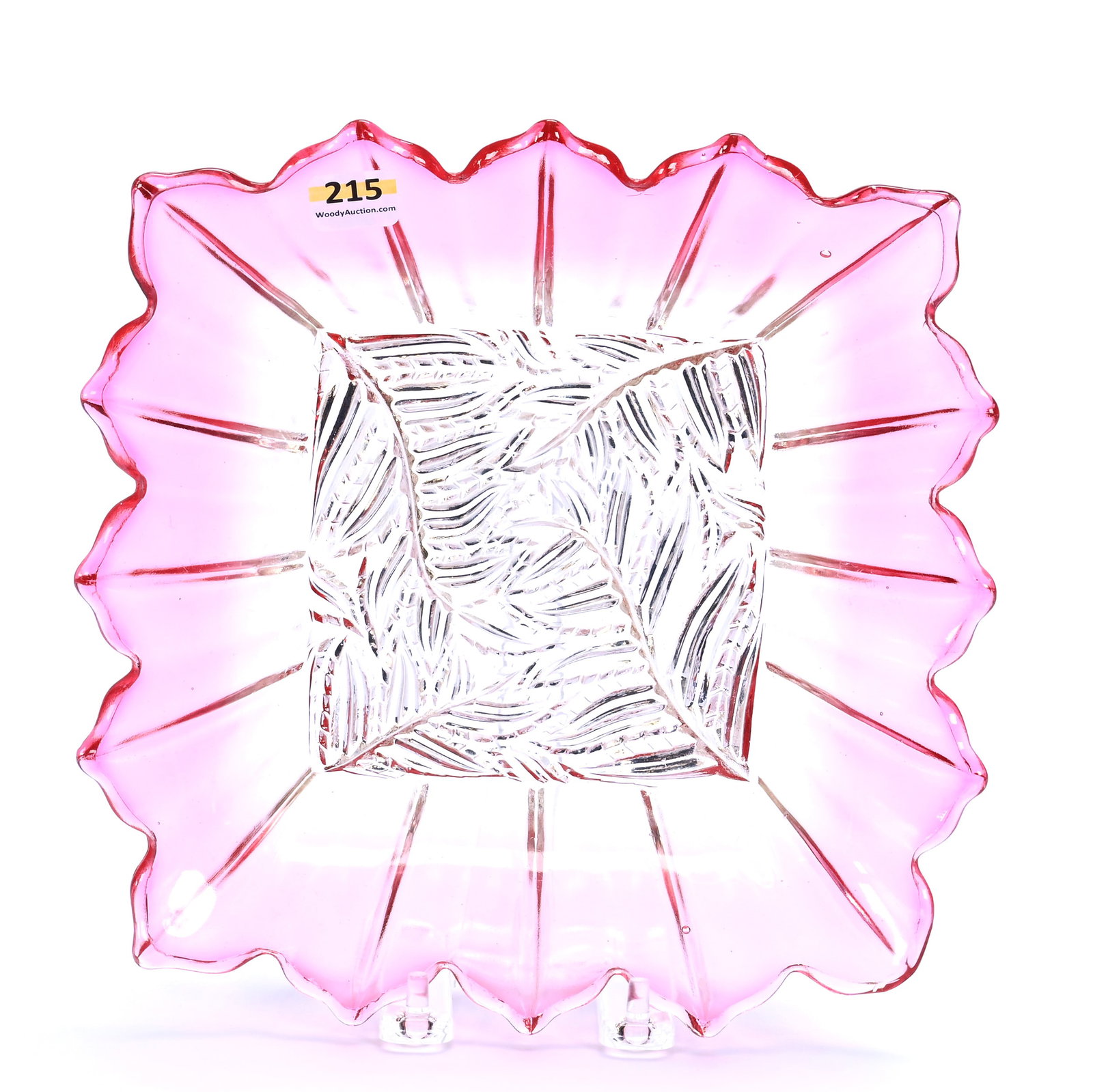 Square Bowl, Baccarat Rose Tint: Square Bowl, Baccarat Rose Tint, 9.25 x 9.25 x 2.25 Inches, Leaf Mold Design, 2.1 Pounds, Hazel Elaine Carlson Estate, Illinois. Effective 6/6/26, All LiveAuctioneers Invoices Must Be Paid Using The P