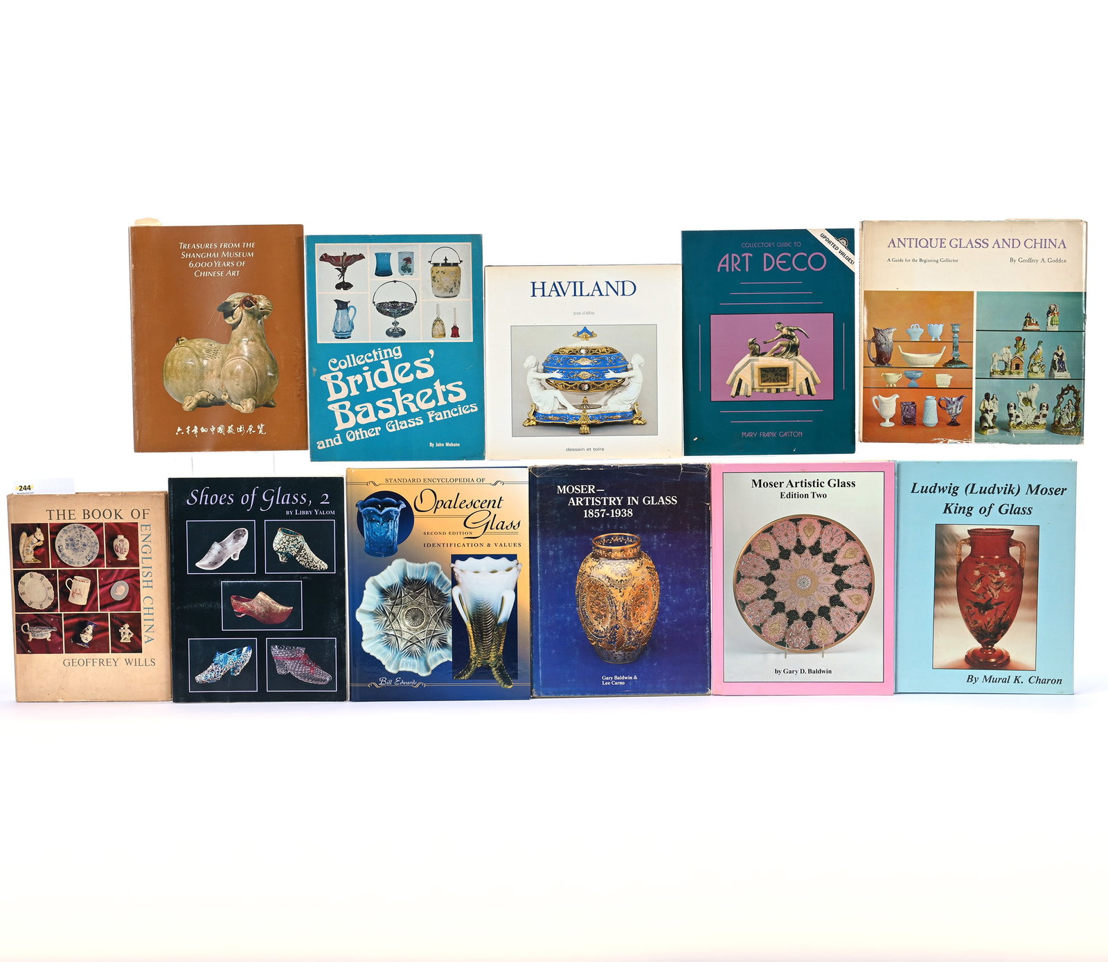 (11) Books About China And Glassware: (11) Books About China, 11.75 x 11 x 6.5 Inches, Includes (1) The Book Of English China By Geoffrey Wills, (1) Treasures From The Shanghai Museum: 6000 Years Of Chinese Art By Staff Of The Shanghai Mu