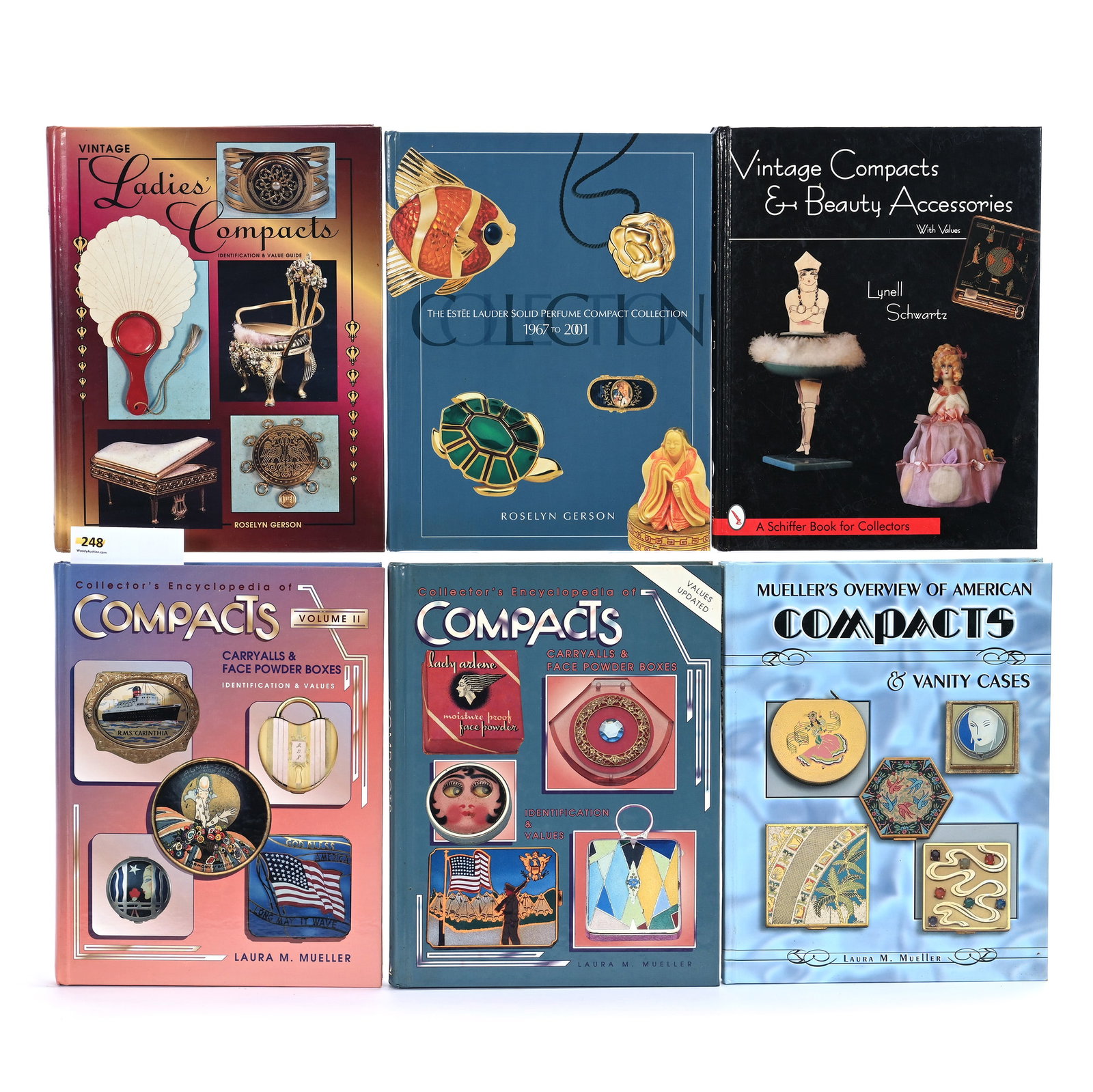 (6) Books About Compacts & Beauty Accessories: (6) Books About Compacts & Beauty Accessories, 11.25 x 8.75 x 5.25 Inches, Includes (1) Collector's Encyclopedia Of Compacts Volume II: Carryalls & Face Powder Boxes By Laura M. Mueller, (1) Vintage C